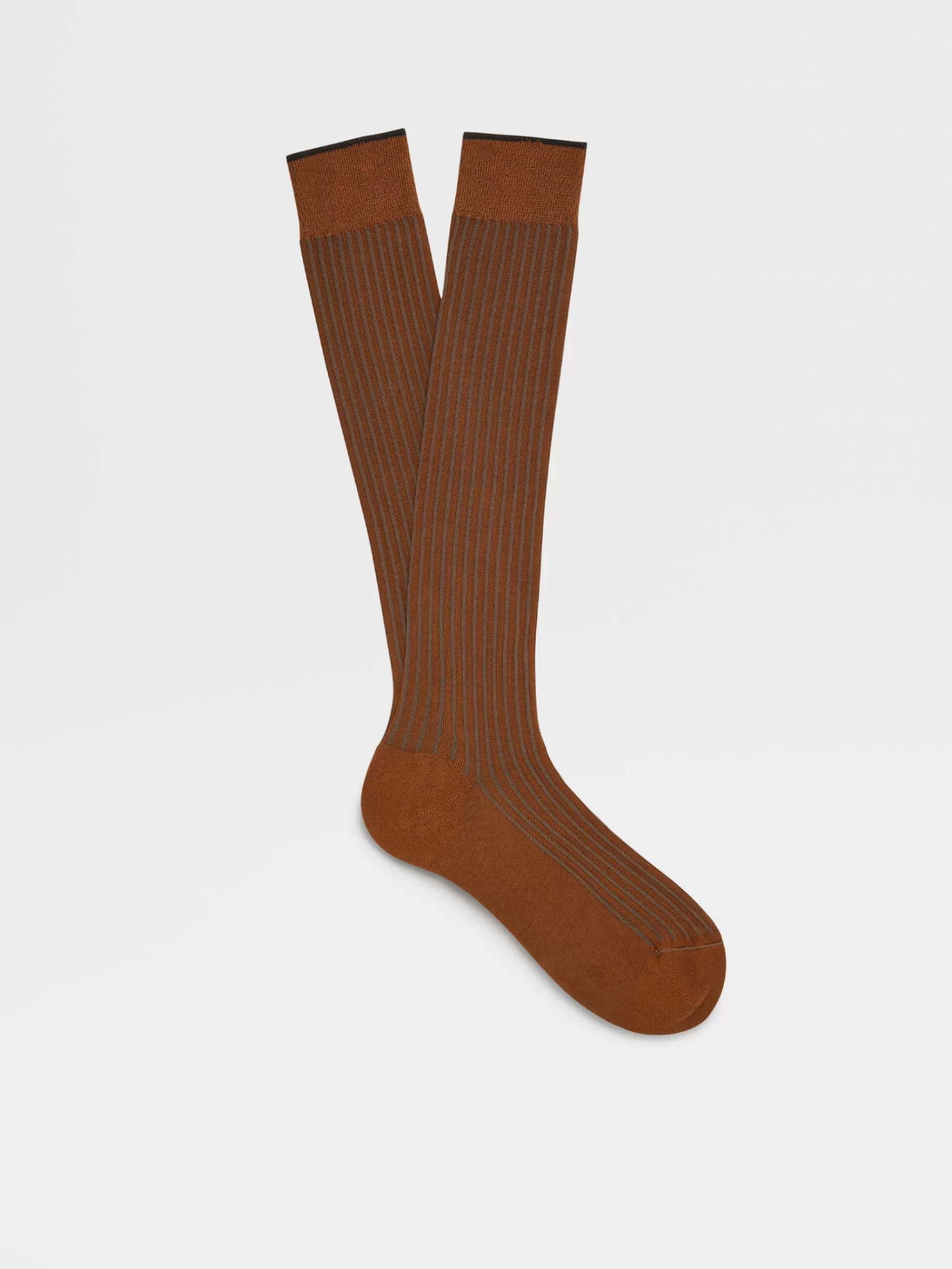 Cheap ZEGNA Chaussettes Mi-Hautes Cotelees En Coton Melange Marron Vigogne