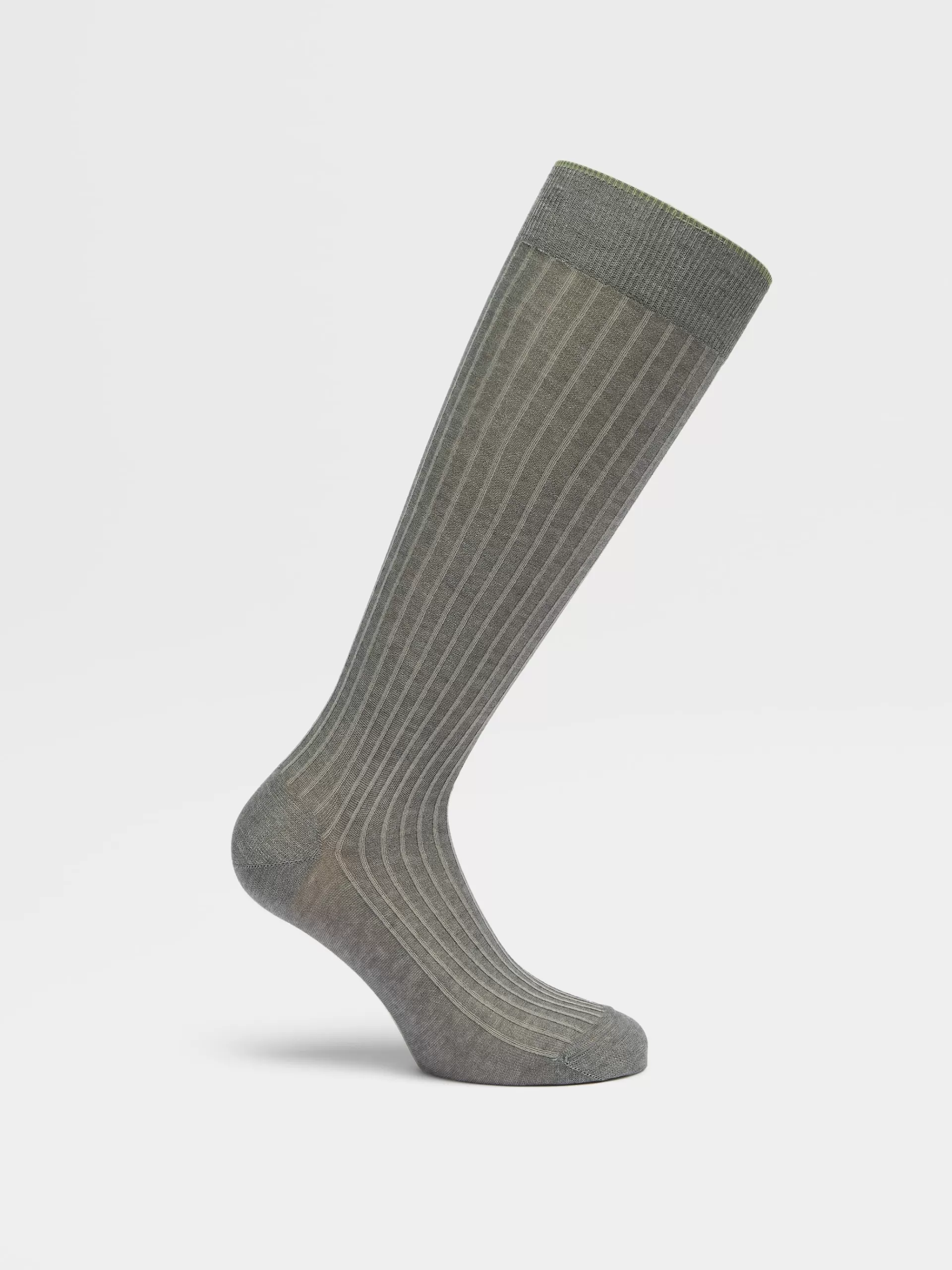 Flash Sale ZEGNA Chaussettes Mi-Hautes Cotelees En Coton Melange Gris Clair Chine