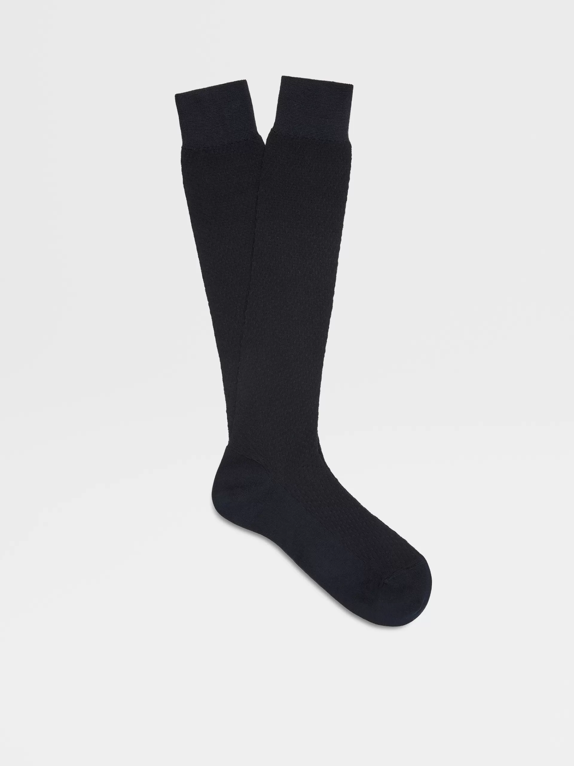 Sale ZEGNA Chaussettes Mi-Hautes Texturees En Lyocell Melange Bleu Nuit