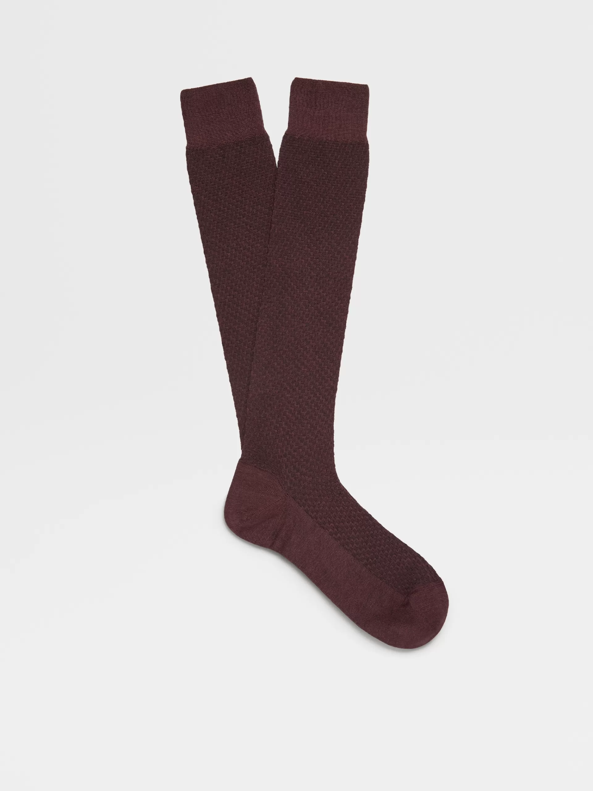 Discount ZEGNA Chaussettes Mi-Hautes Texturees En Lyocell Melange Bordeaux