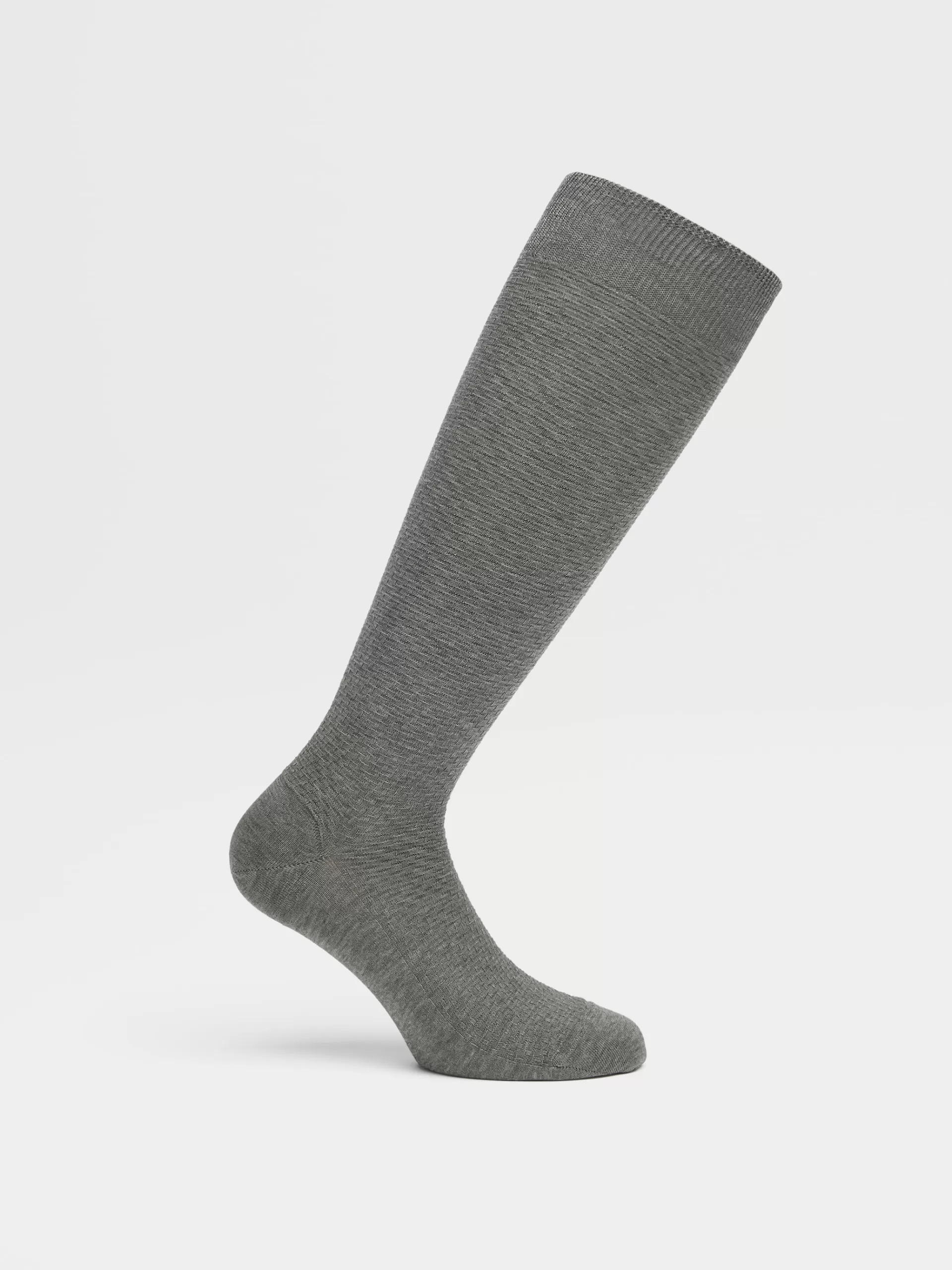 Outlet ZEGNA Chaussettes Mi-Hautes Texturees En Lyocell Melange Gris Ardoise Chine