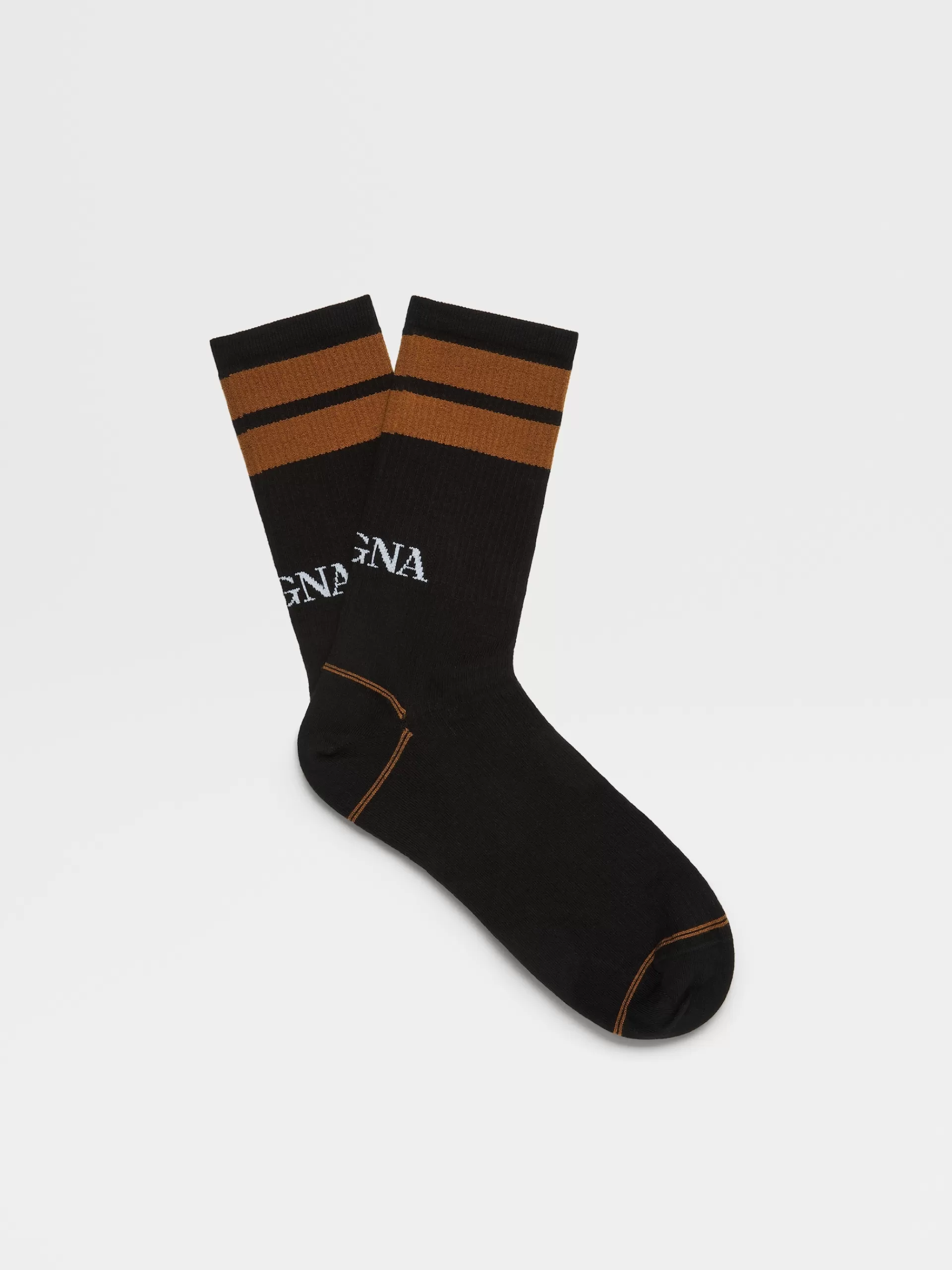 Sale ZEGNA Chaussettes Mi-Hautes 232 Road Brand Mark En Coton Melange Technique Noir