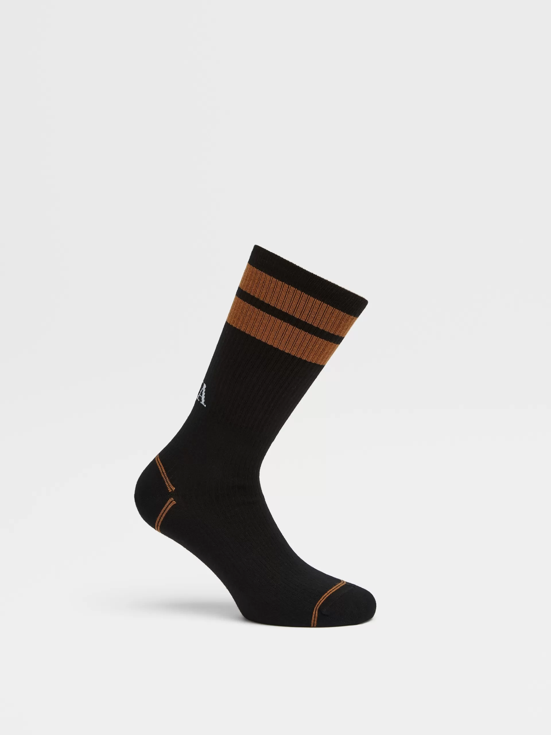 Sale ZEGNA Chaussettes Mi-Hautes 232 Road Brand Mark En Coton Melange Technique Noir