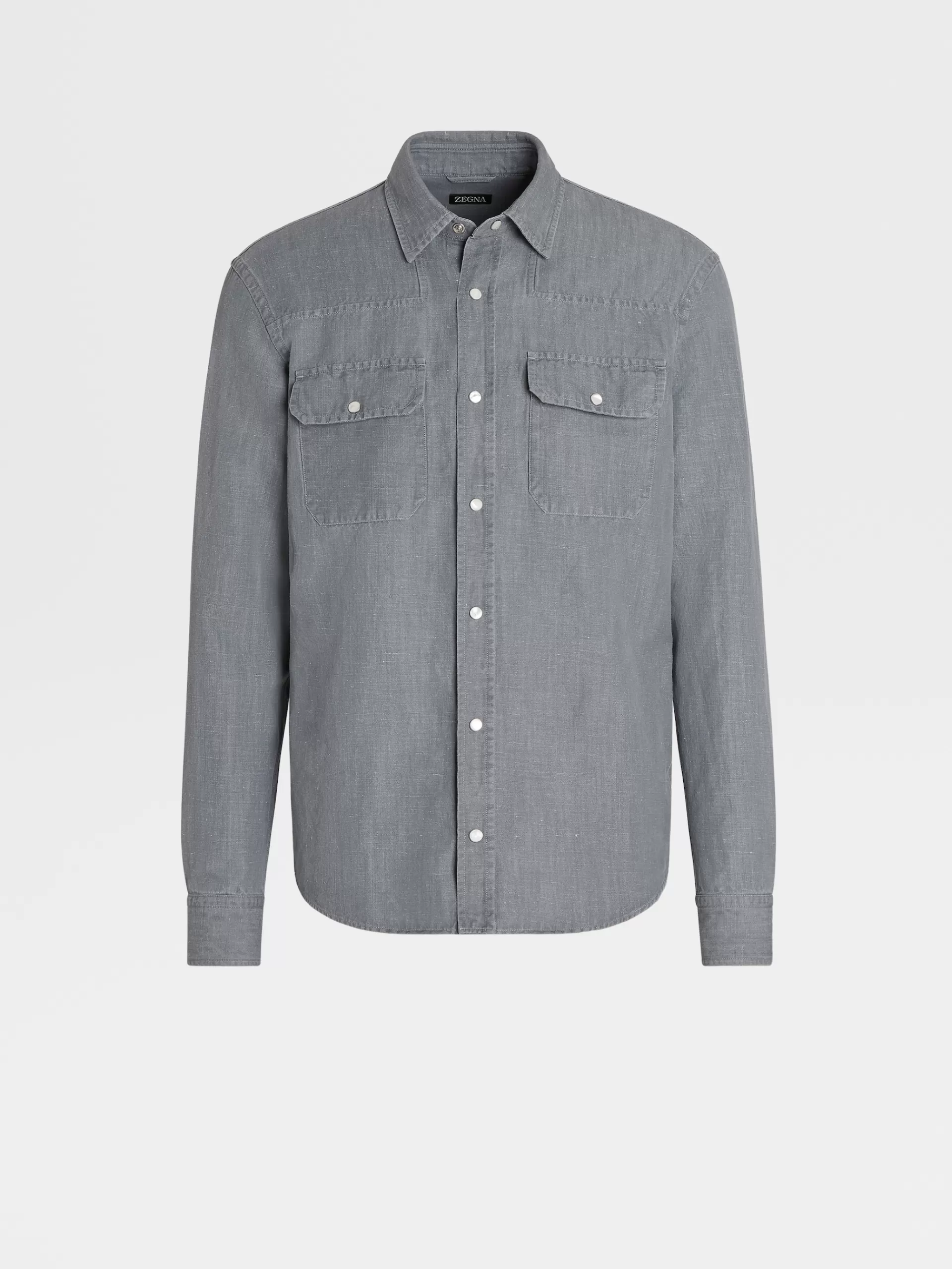 Hot ZEGNA Chemise A Manches Longues En Denim De Coton Et Lin Blanchi Noir