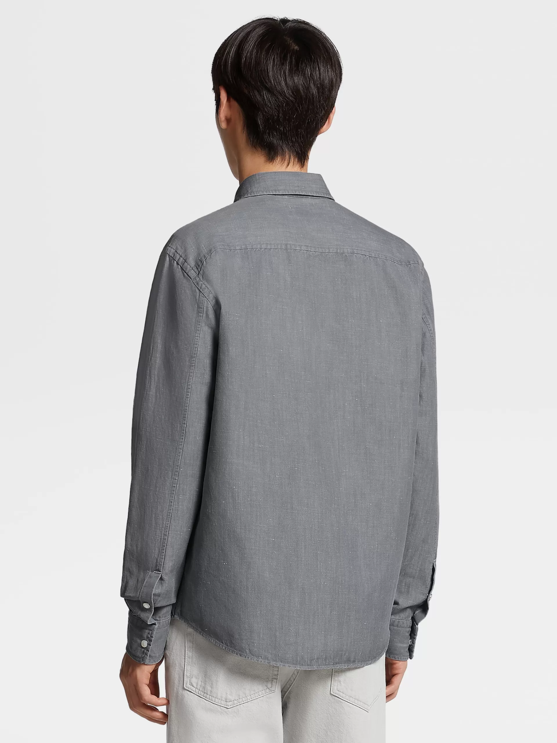 Hot ZEGNA Chemise A Manches Longues En Denim De Coton Et Lin Blanchi Noir