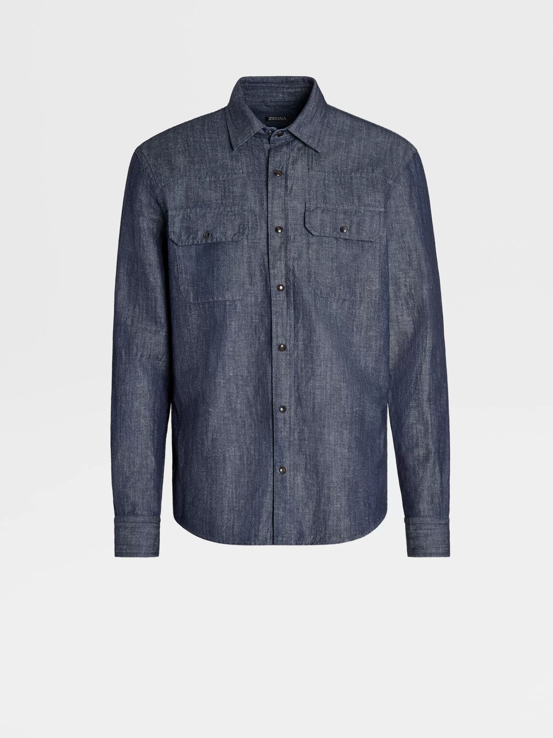 Sale ZEGNA Chemise A Manches Longues En Denim De Coton Et Lindelave Bleu Encre