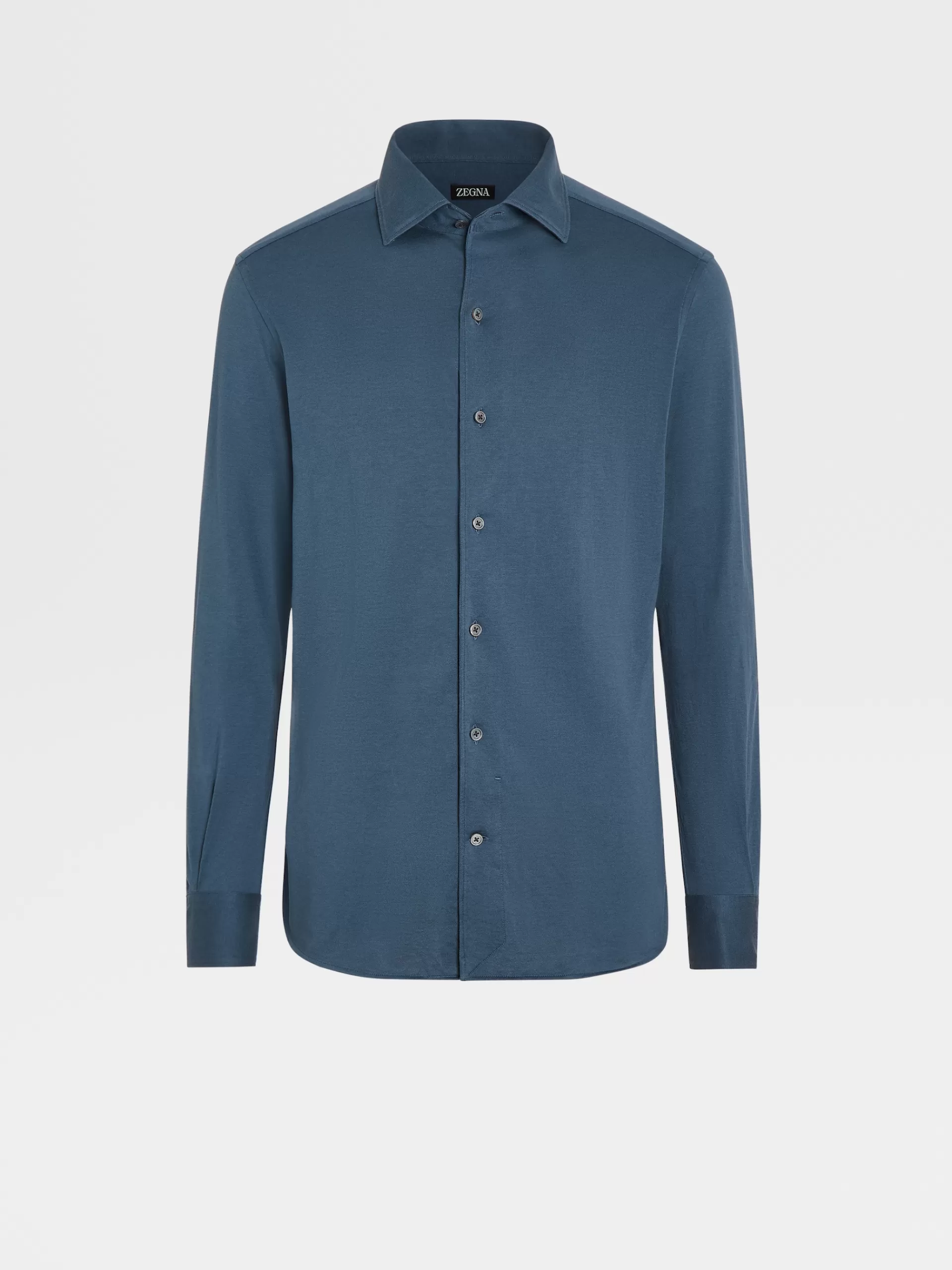 Cheap ZEGNA Chemise A Manches Longues En Jersey De Coton Et Soie Bleu Sarcelle