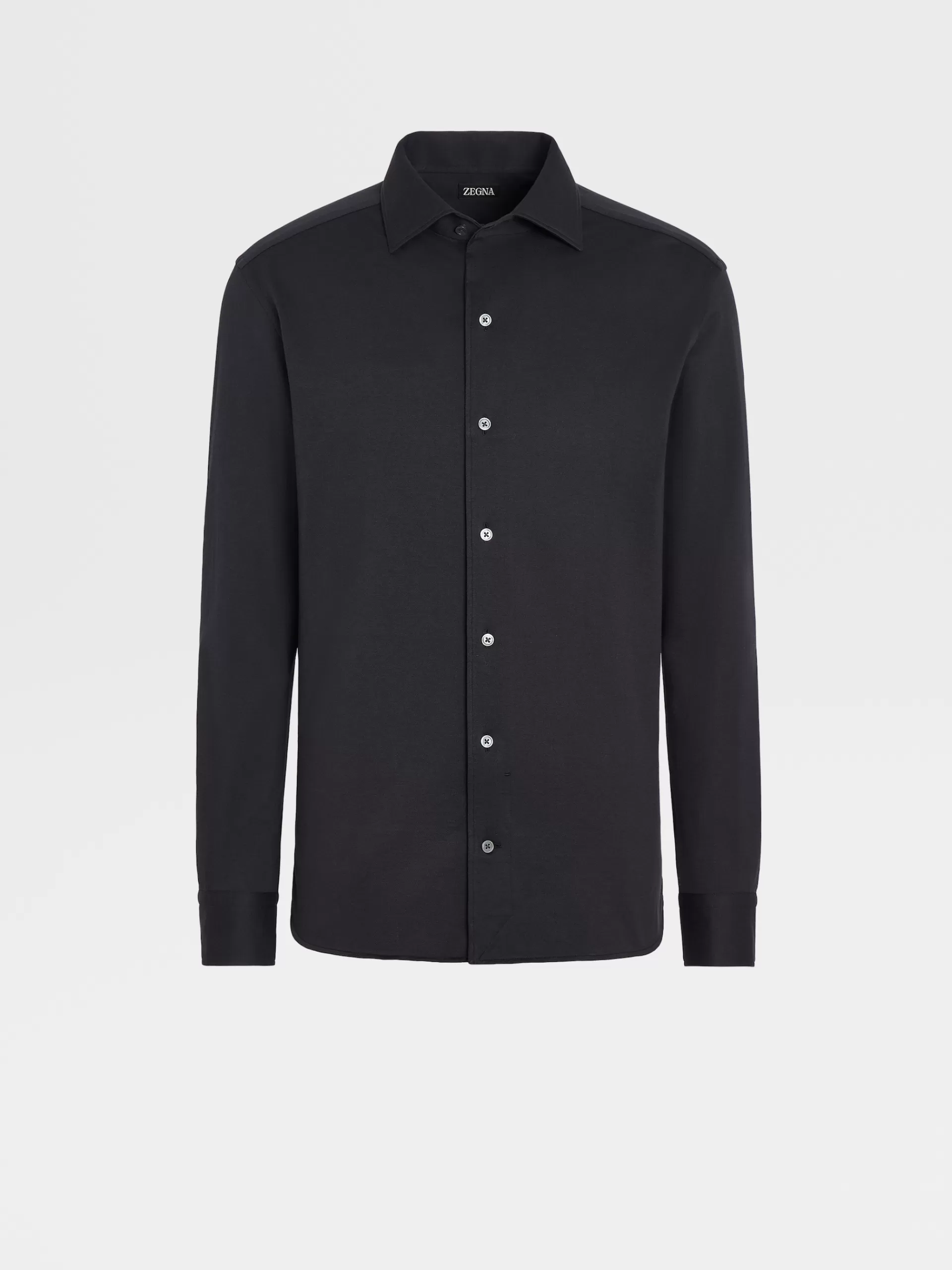Best Sale ZEGNA Chemise A Manches Longues En Jersey De Coton Et Soie Bleu Marine