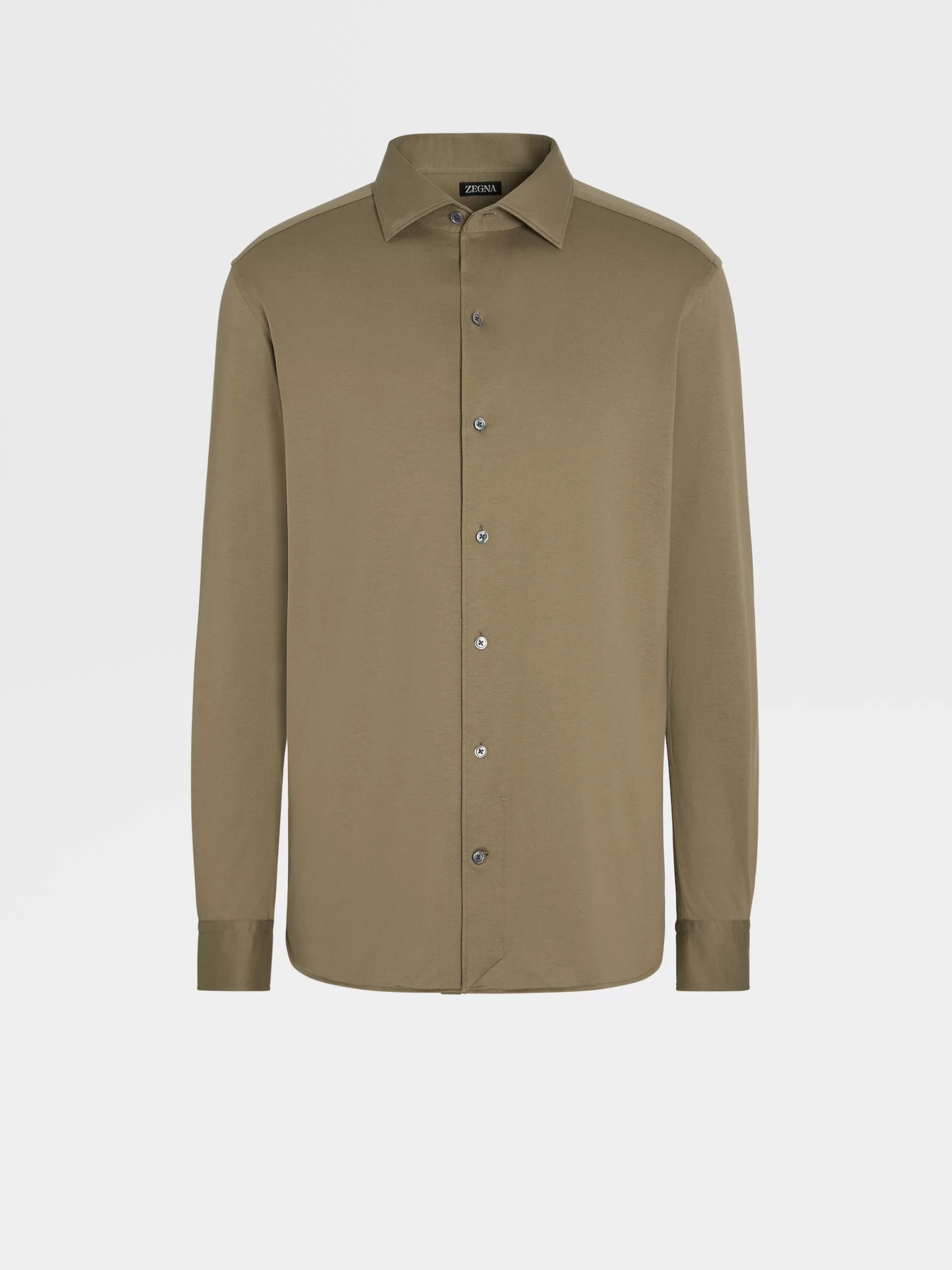 Hot ZEGNA Chemise A Manches Longues En Jersey De Coton Et Soie Vert Kaki Clair