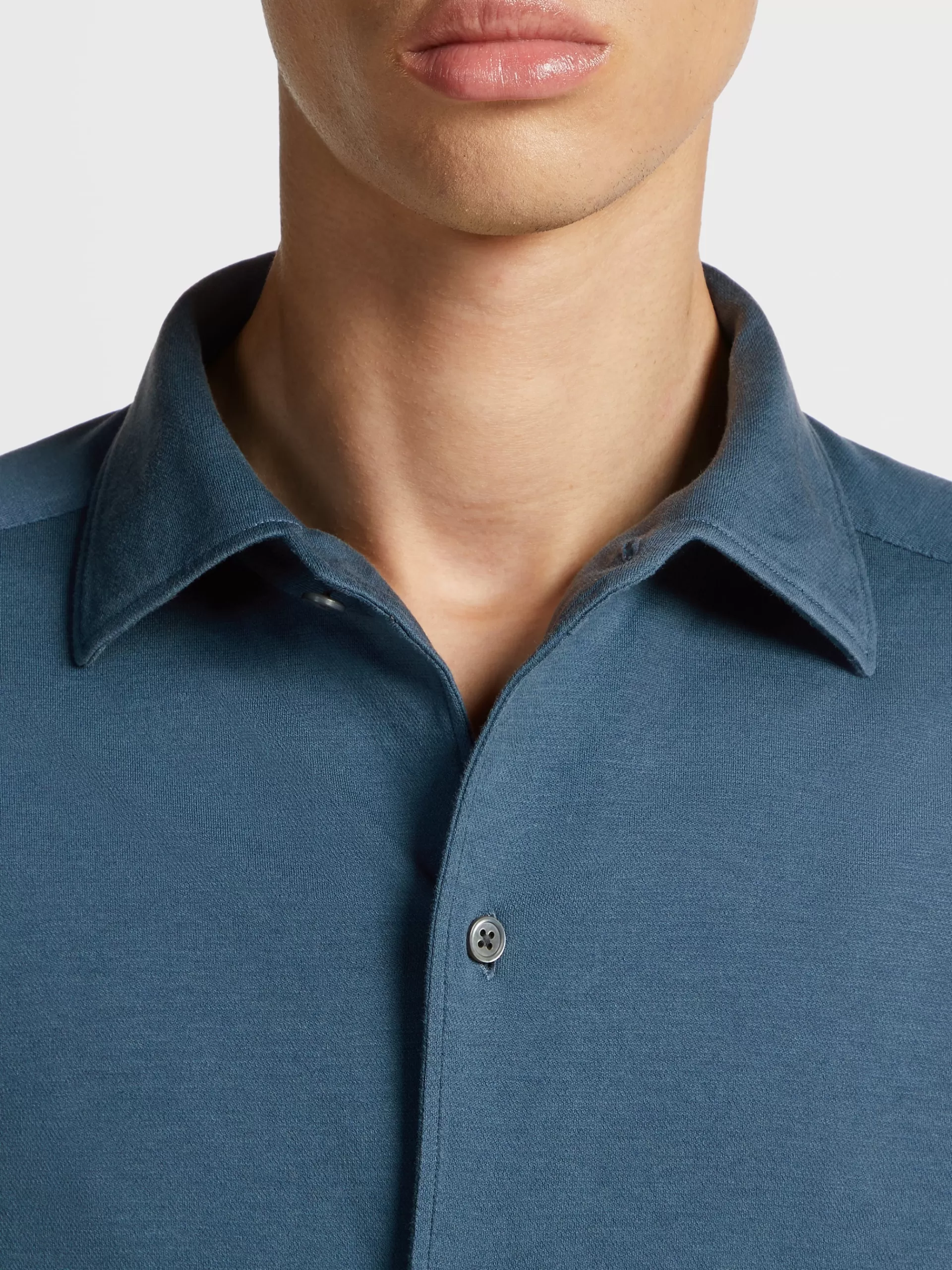 Cheap ZEGNA Chemise A Manches Longues En Jersey De Coton Et Soie Bleu Sarcelle