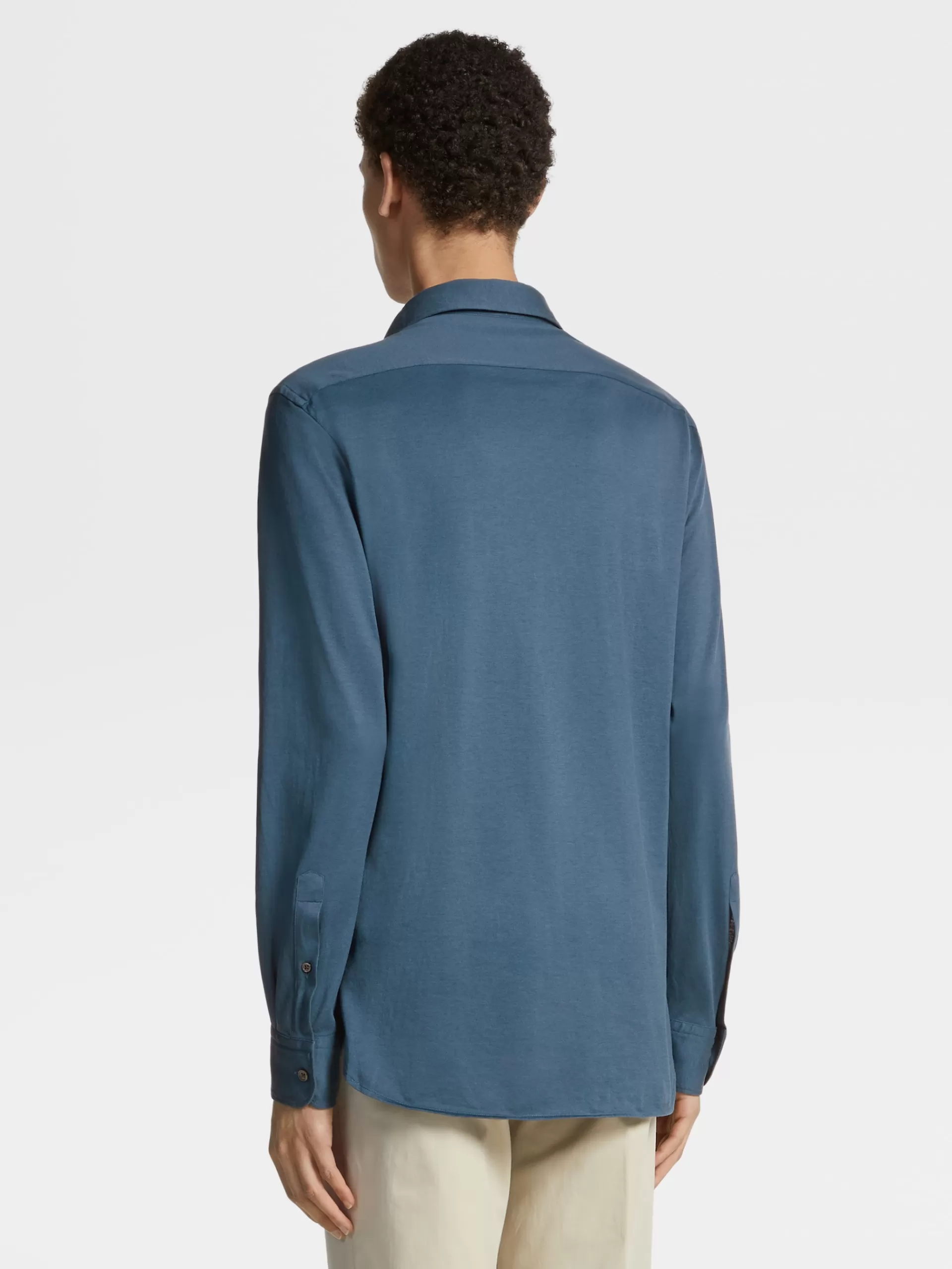 Cheap ZEGNA Chemise A Manches Longues En Jersey De Coton Et Soie Bleu Sarcelle
