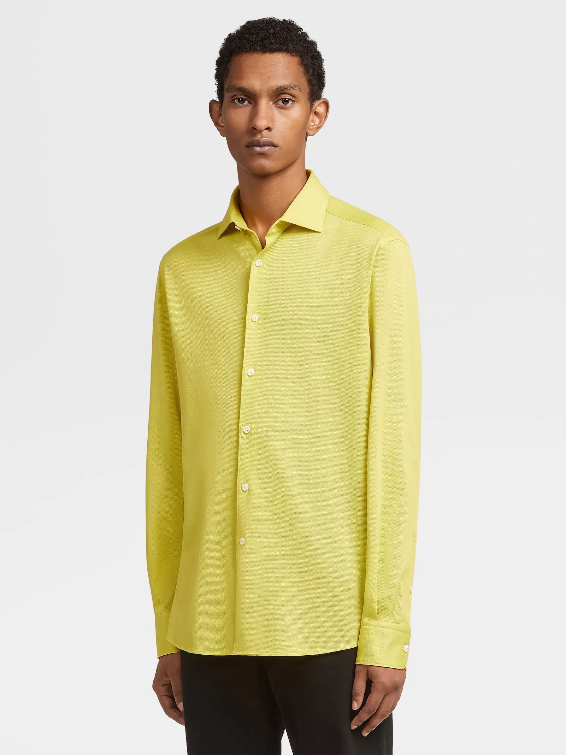 Online ZEGNA Chemise A Manches Longues En Jersey De Coton Pur Jaune