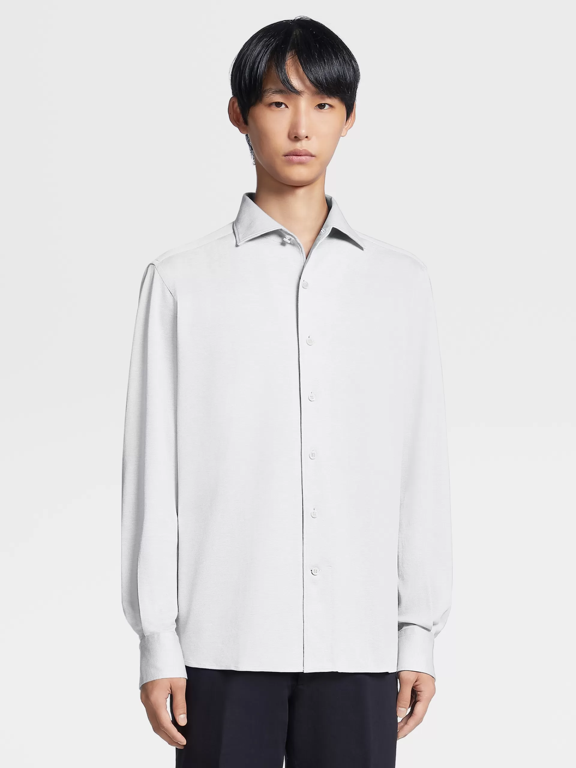 Clearance ZEGNA Chemise A Manches Longues En Jersey De Coton Purhe Blanc