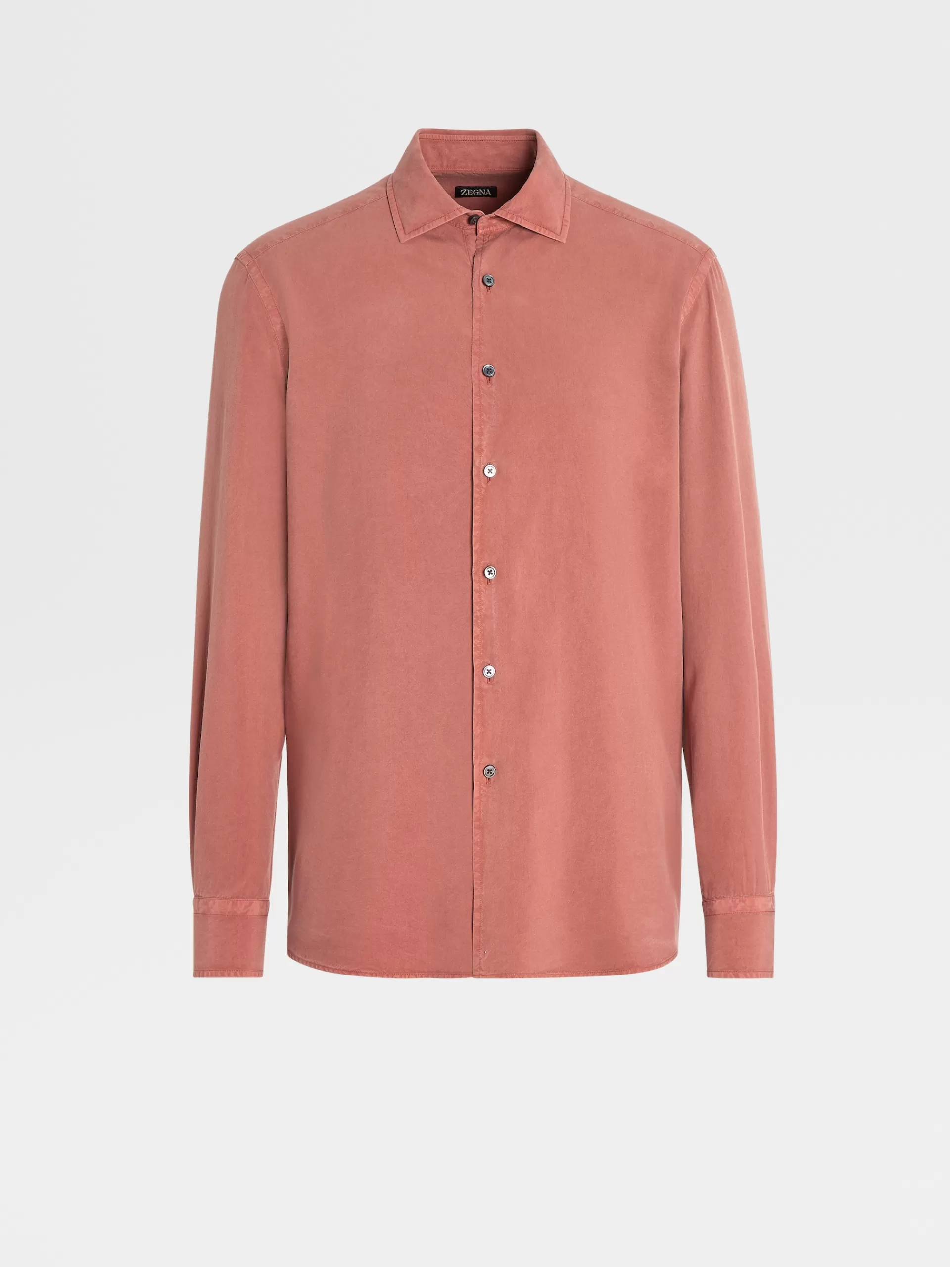 Shop ZEGNA Chemise A Manches Longues En Soie Pure Teinte En Piece Bordeaux Clair