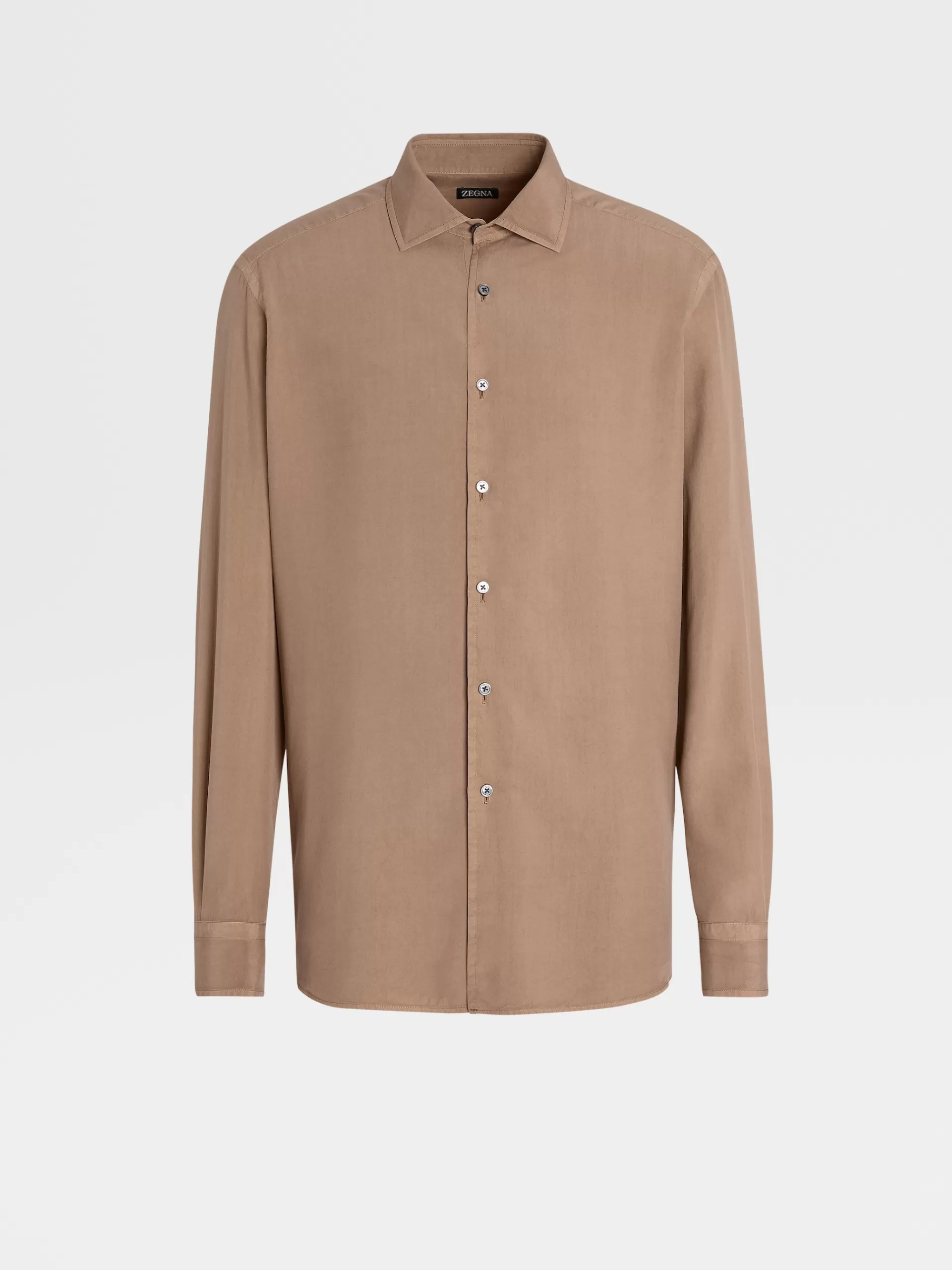 Cheap ZEGNA Chemise A Manches Longues En Soie Pure Teinte En Piece Camel