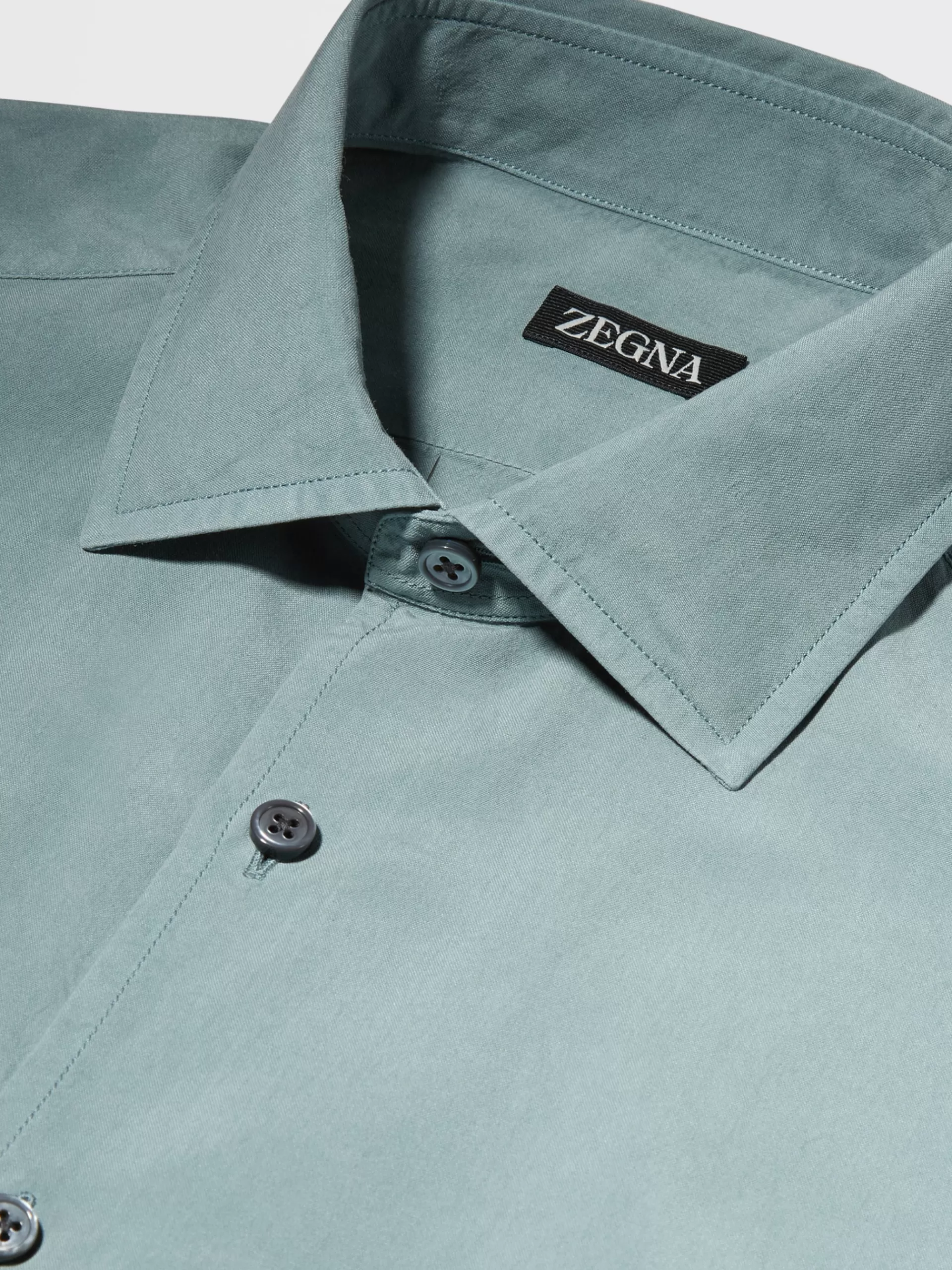 Outlet ZEGNA Chemise A Manches Longues En Soie Pure Teinte En Piece Vert D'Eau