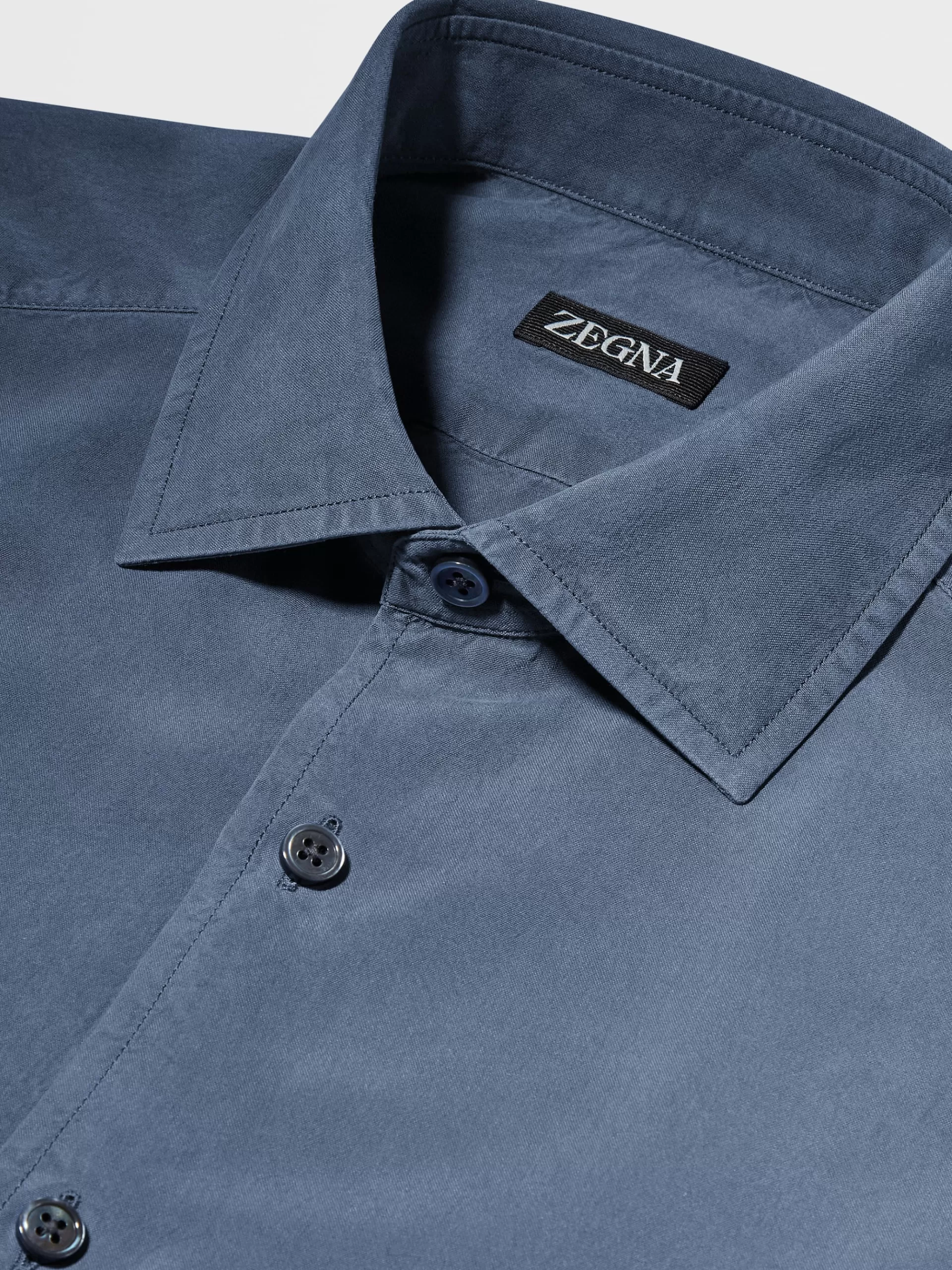 Cheap ZEGNA Chemise A Manches Longues En Soie Pure Teinte En Piece Bleu Sarcelle