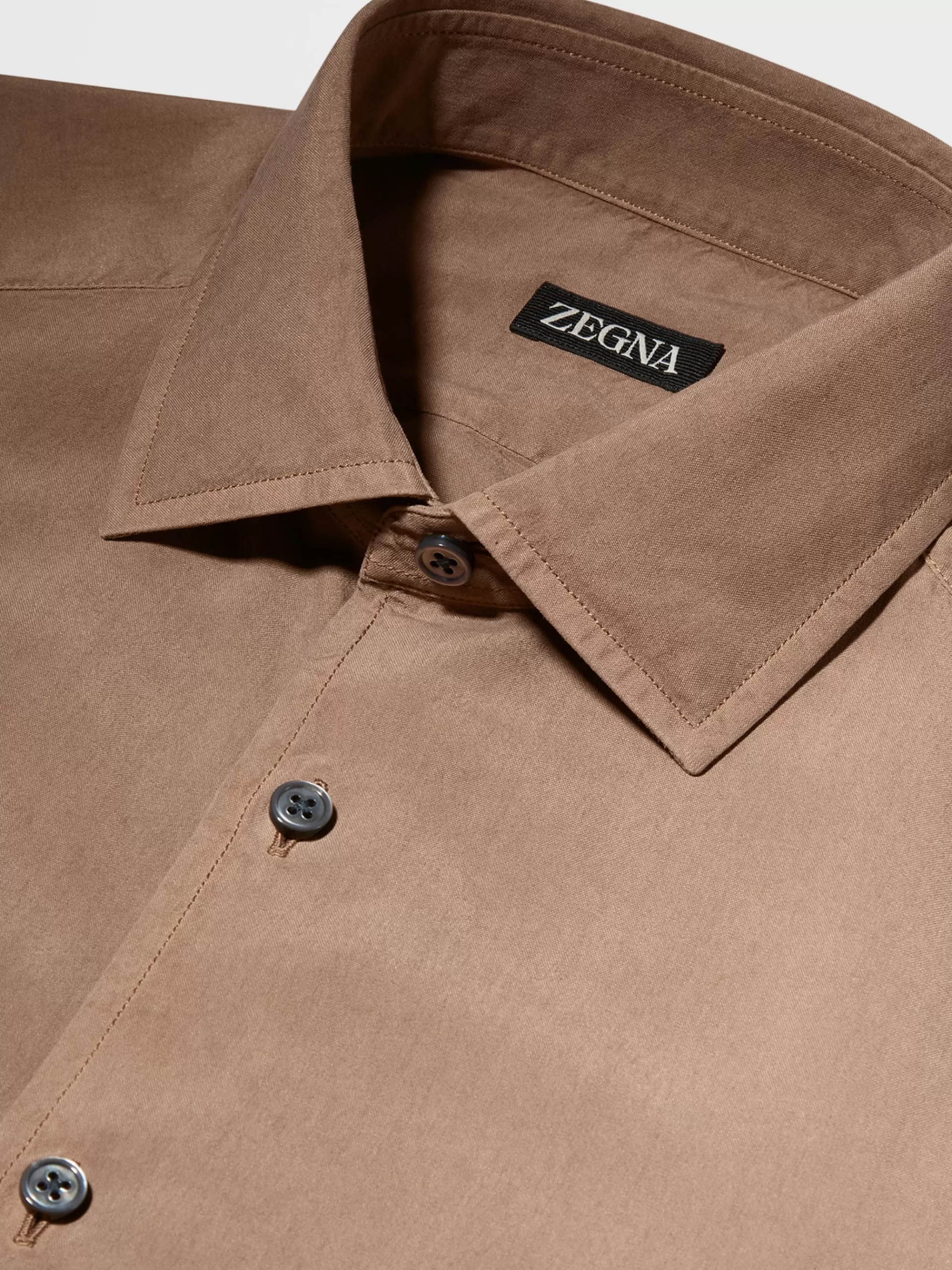 Cheap ZEGNA Chemise A Manches Longues En Soie Pure Teinte En Piece Camel