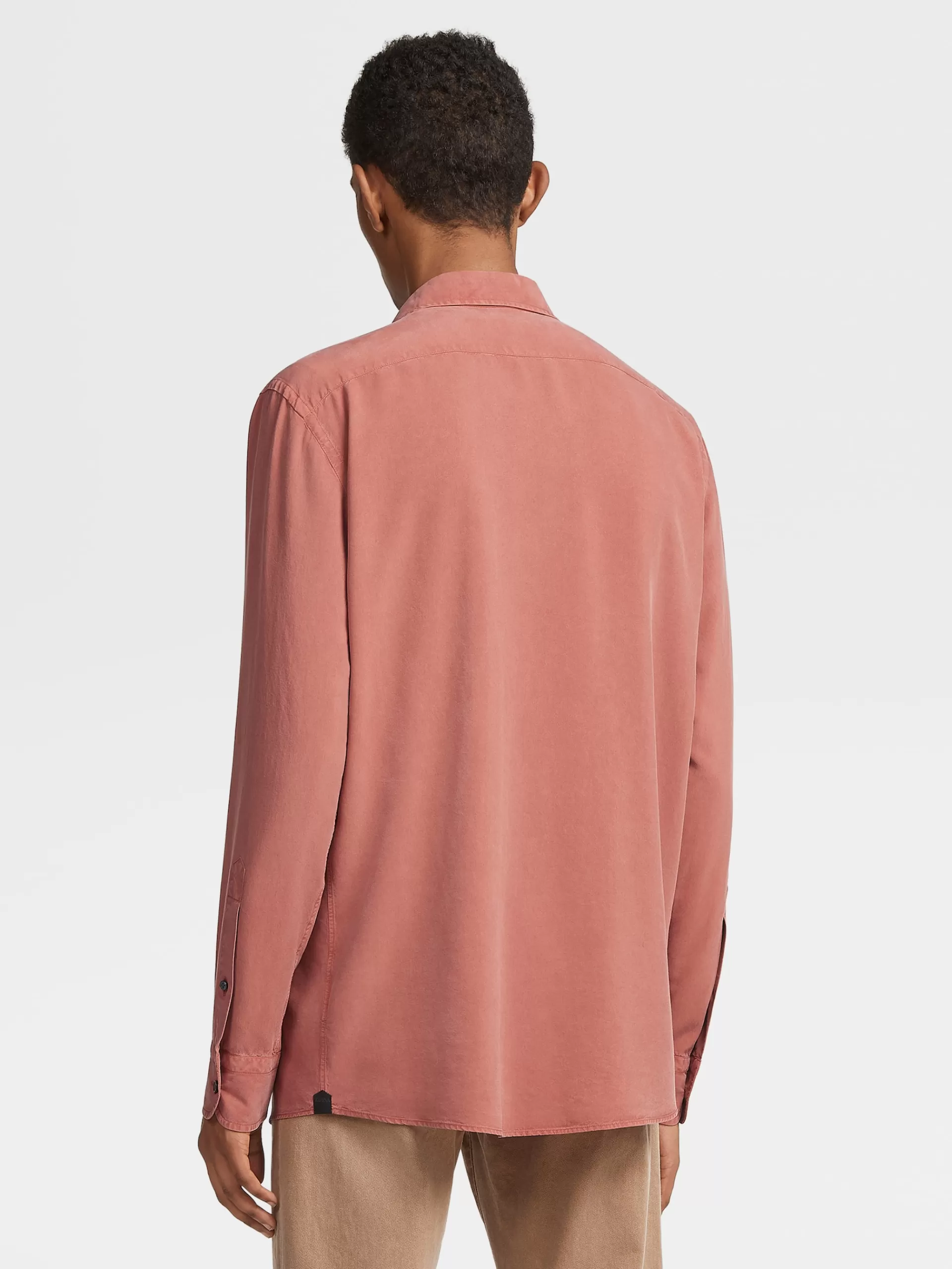 Shop ZEGNA Chemise A Manches Longues En Soie Pure Teinte En Piece Bordeaux Clair