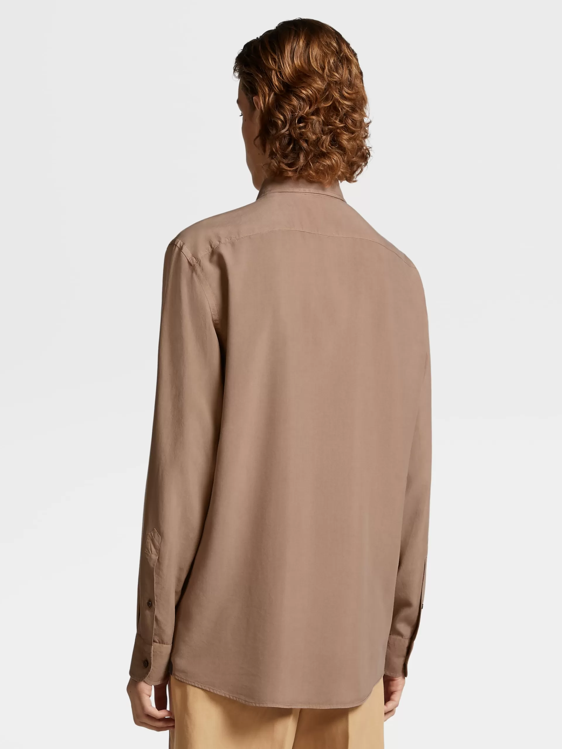 Cheap ZEGNA Chemise A Manches Longues En Soie Pure Teinte En Piece Camel