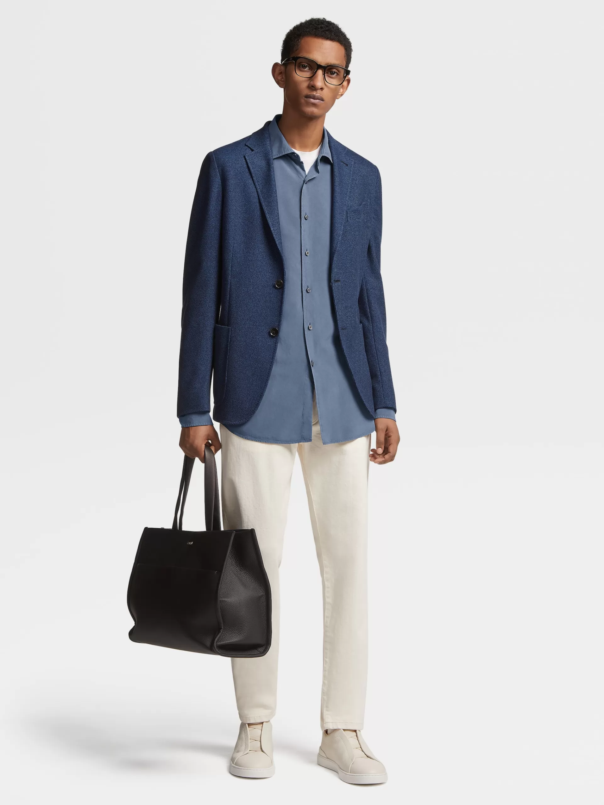 Cheap ZEGNA Chemise A Manches Longues En Soie Pure Teinte En Piece Bleu Sarcelle