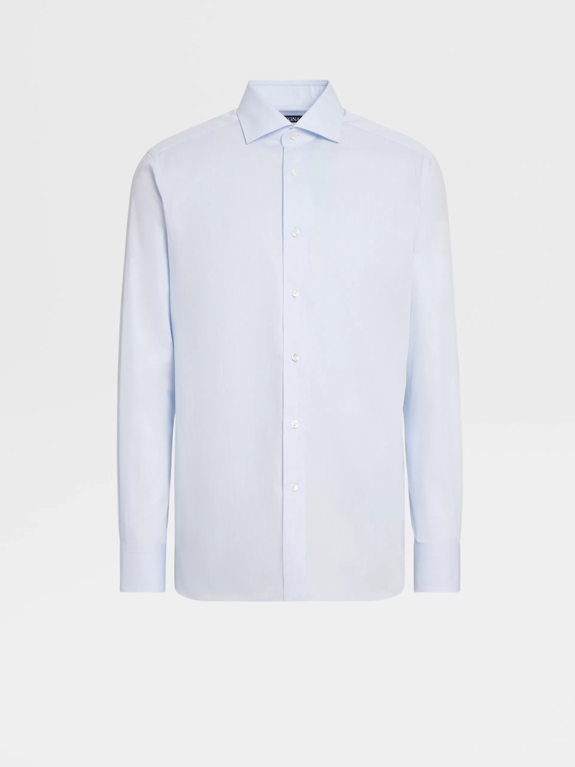 New ZEGNA Chemise Bleu Clair Et Bleu A Micro-Rayures En Serge De Coton A Manches Longues Bleu Clair/Bleu