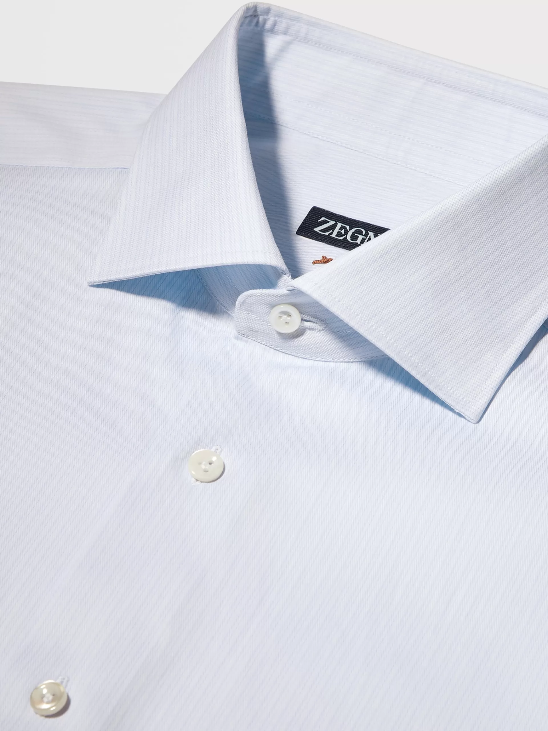 New ZEGNA Chemise Bleu Clair Et Bleu A Micro-Rayures En Serge De Coton A Manches Longues Bleu Clair/Bleu