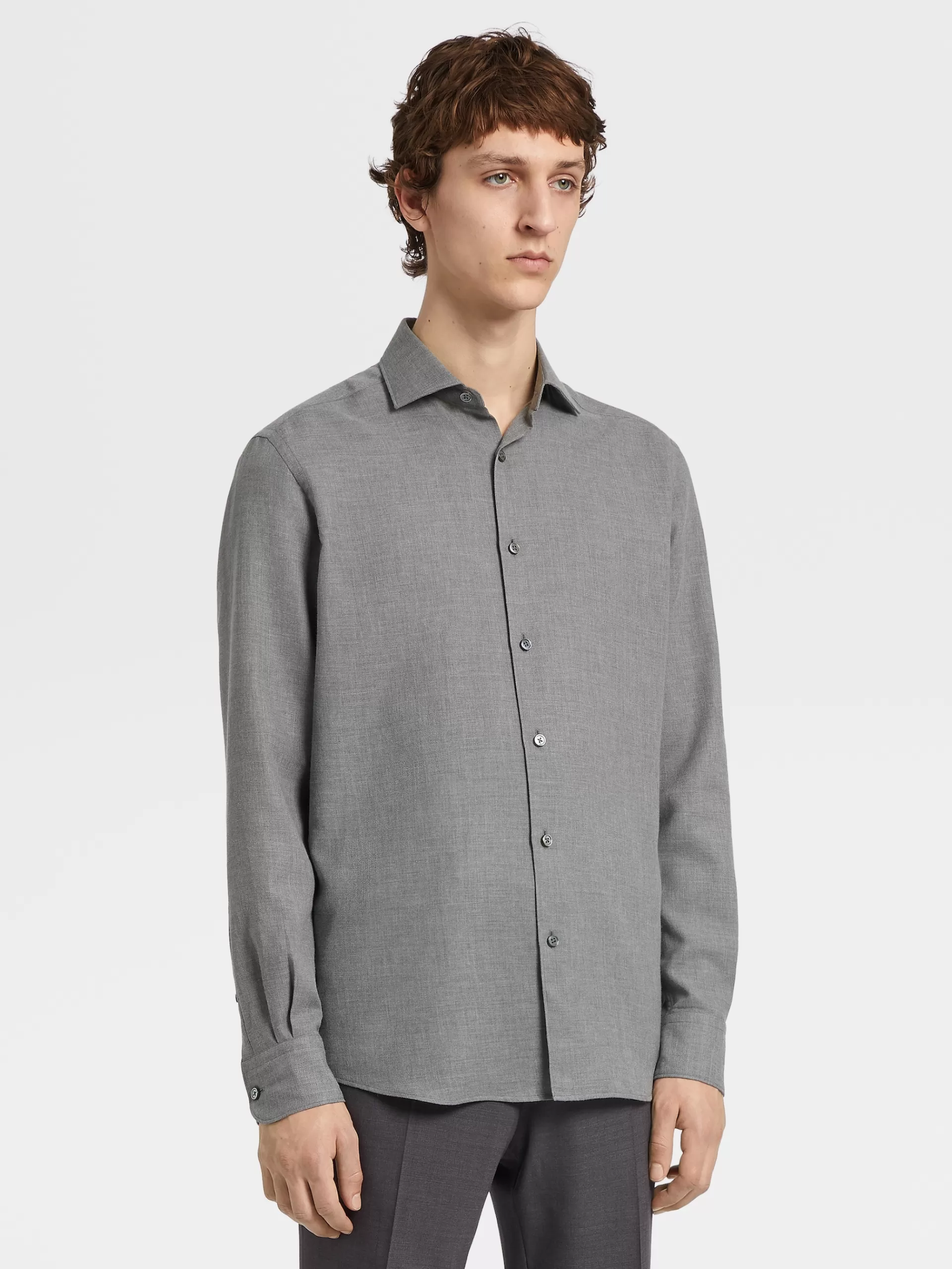 Shop ZEGNA Chemise Cashcoa Manches Longues Gris Chine