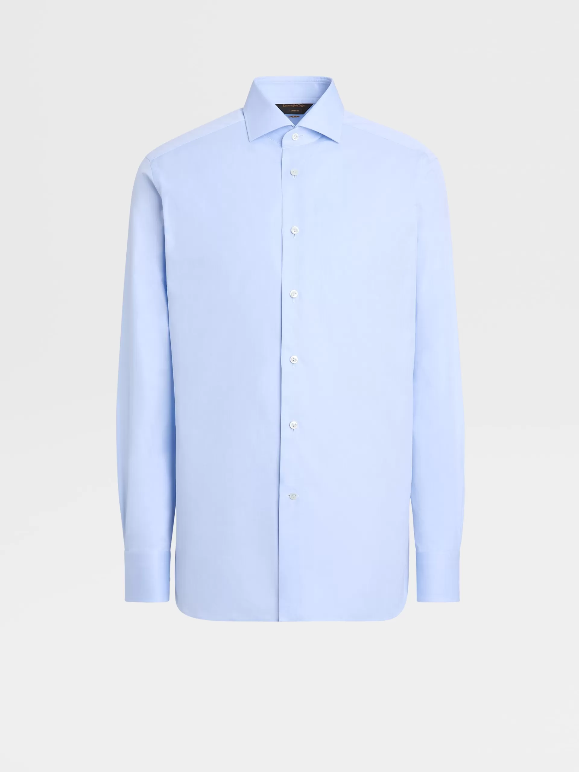 Fashion ZEGNA Chemise Habillee A Manches Longues En Coton Sea Island Bleu Clair