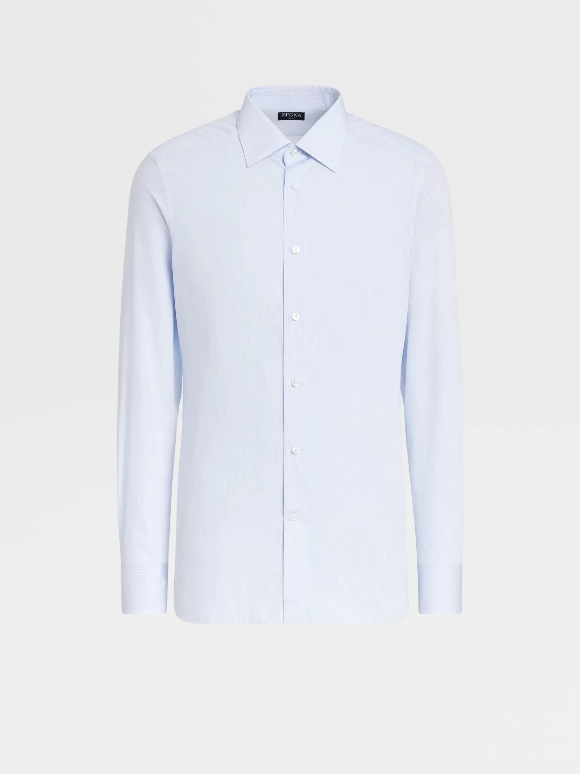 Clearance ZEGNA Chemise Habillee Blanc Et Bleu Clair A Micro-Rayures En Coton 100Fili A Manches Longues Blanc/Bleu Clair