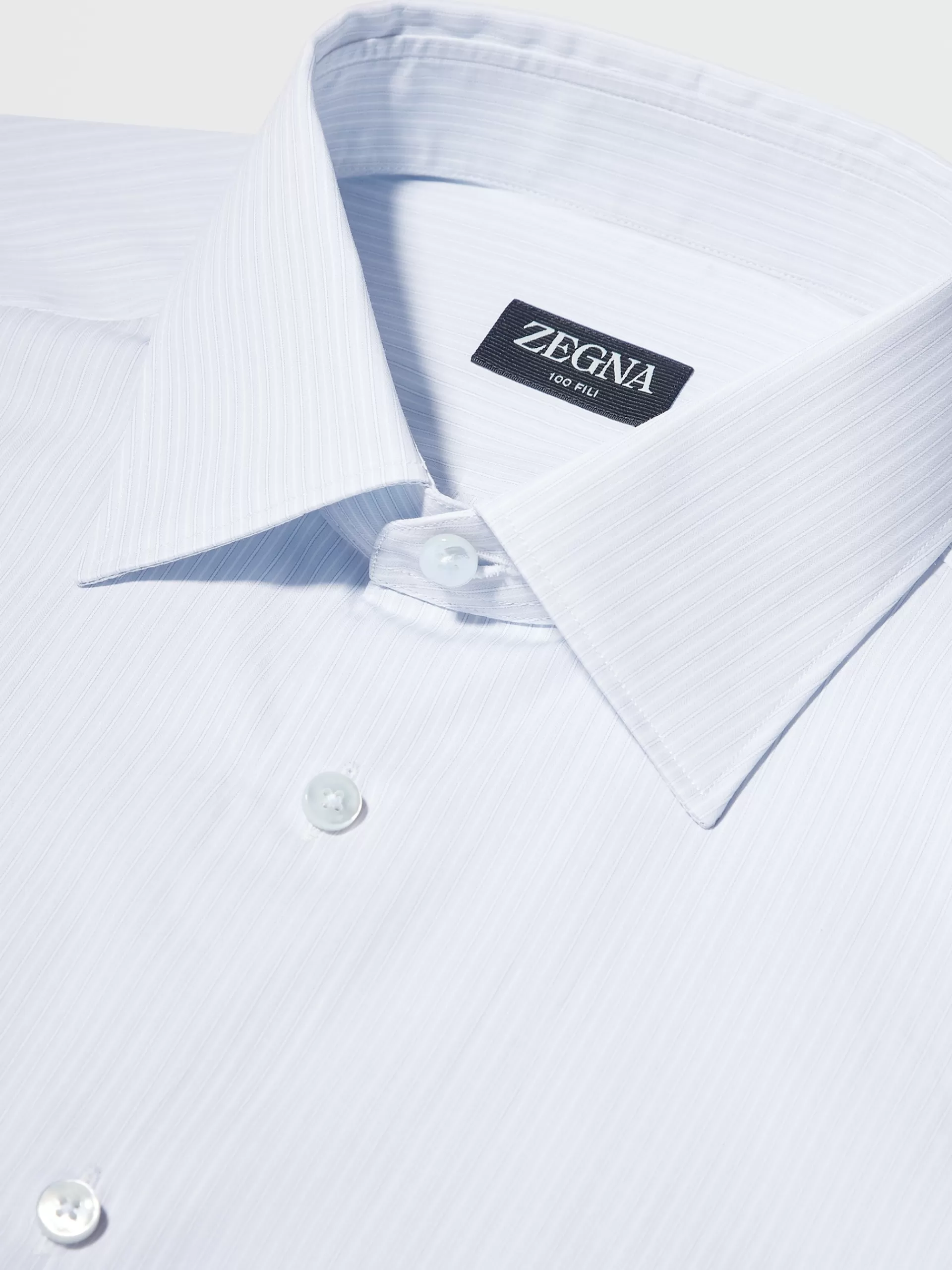 Clearance ZEGNA Chemise Habillee Blanc Et Bleu Clair A Micro-Rayures En Coton 100Fili A Manches Longues Blanc/Bleu Clair