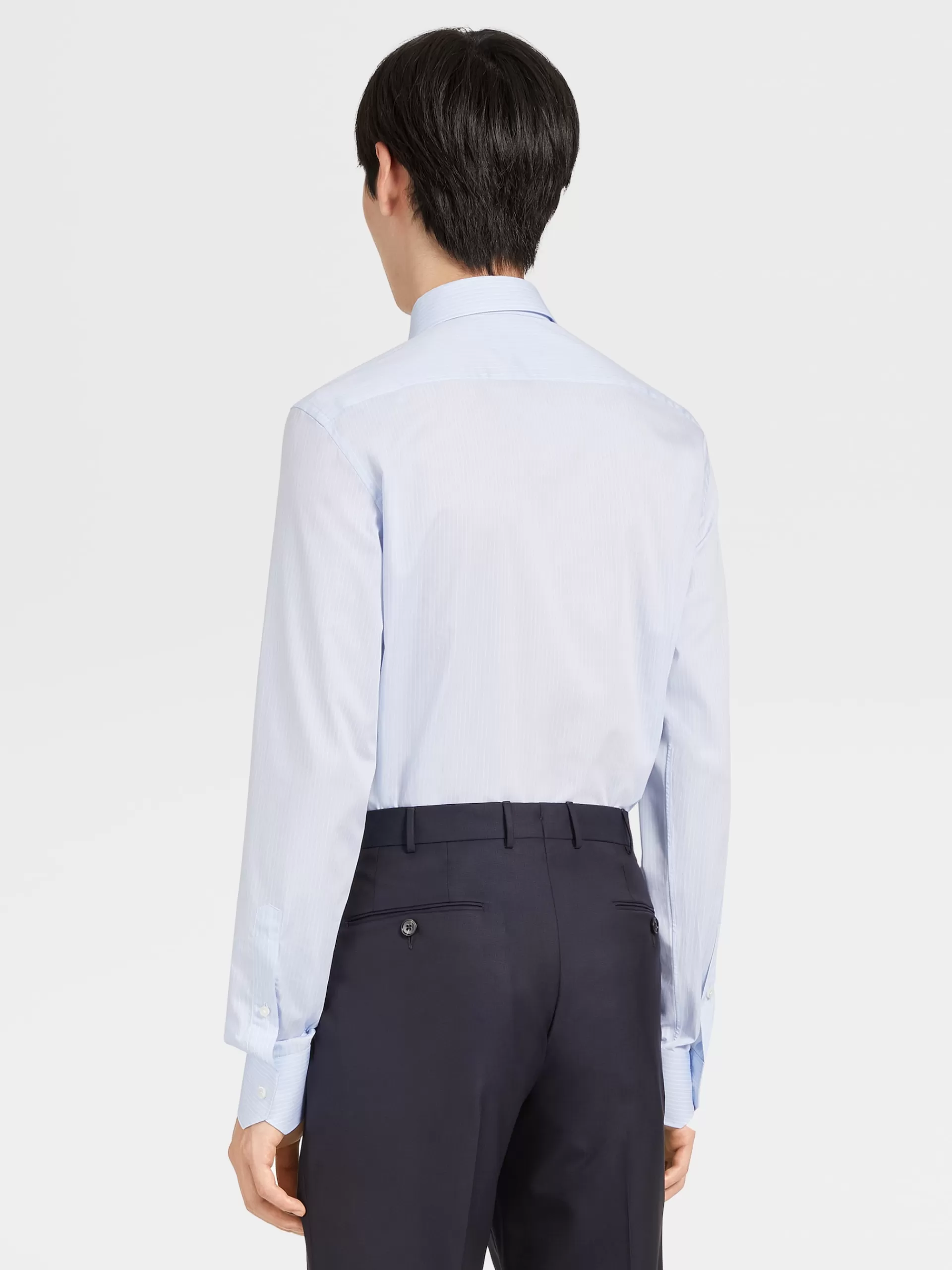 Clearance ZEGNA Chemise Habillee Blanc Et Bleu Clair A Micro-Rayures En Coton 100Fili A Manches Longues Blanc/Bleu Clair
