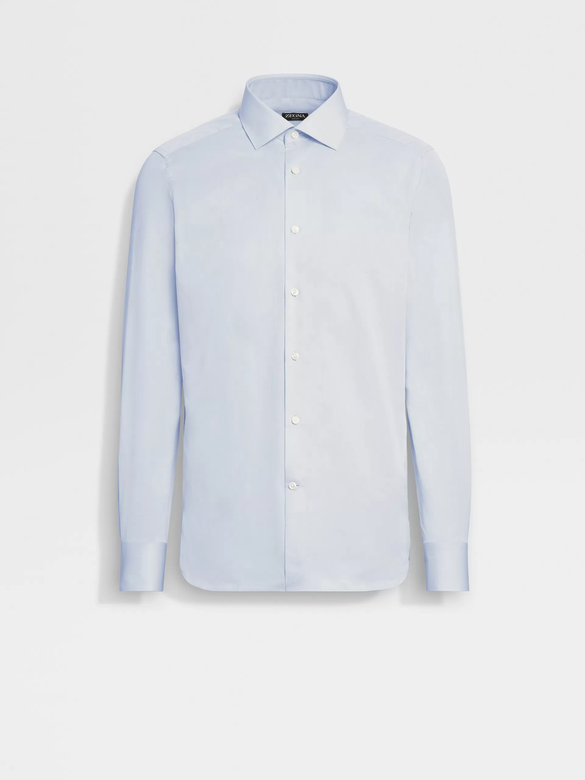 Fashion ZEGNA Chemise Habillee Blanc Et Bleu Clair Et Micro-Rayures En Coton Trecapi A Manches Longues Blanc/Bleu Clair
