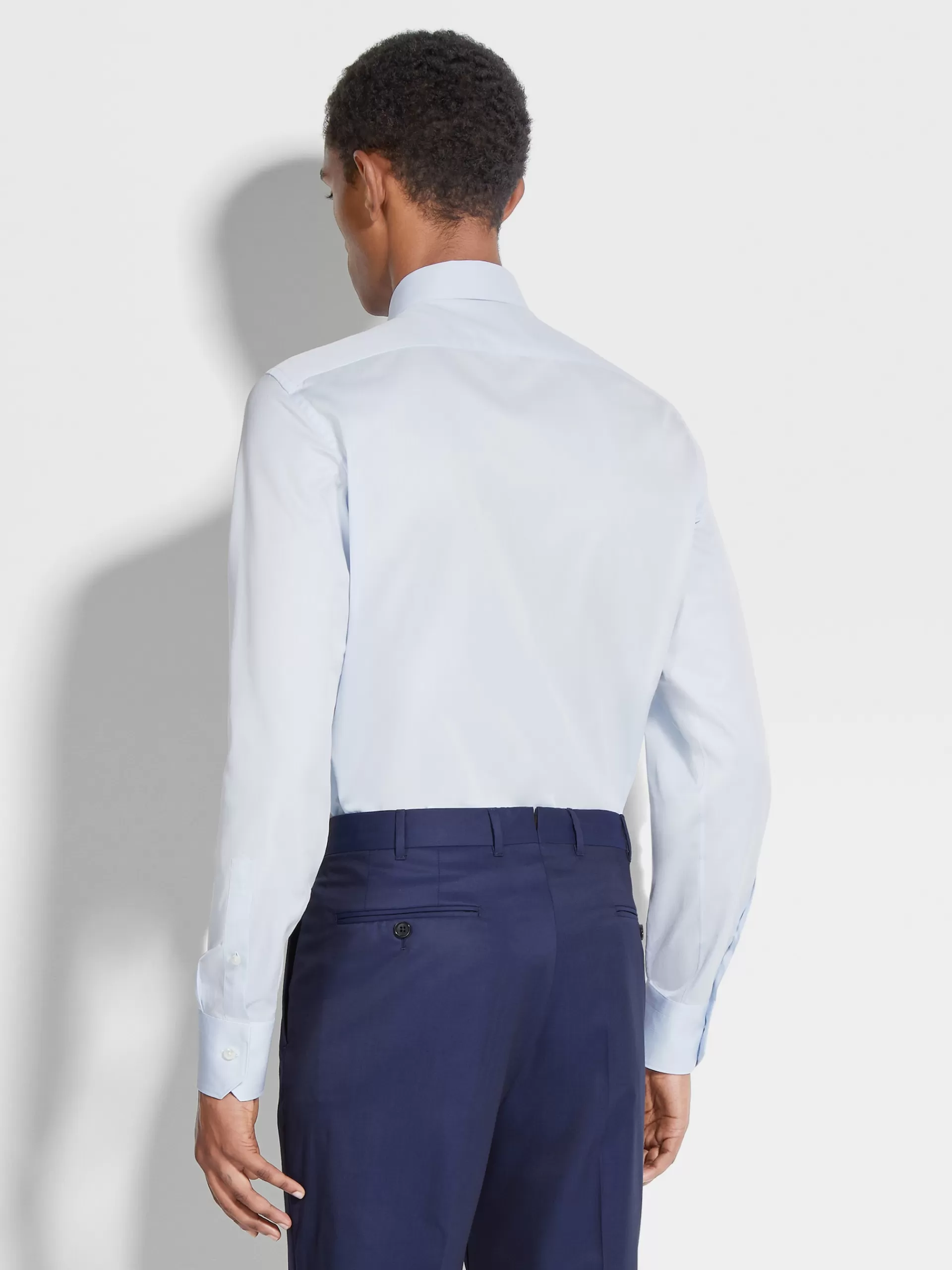Fashion ZEGNA Chemise Habillee Blanc Et Bleu Clair Et Micro-Rayures En Coton Trecapi A Manches Longues Blanc/Bleu Clair