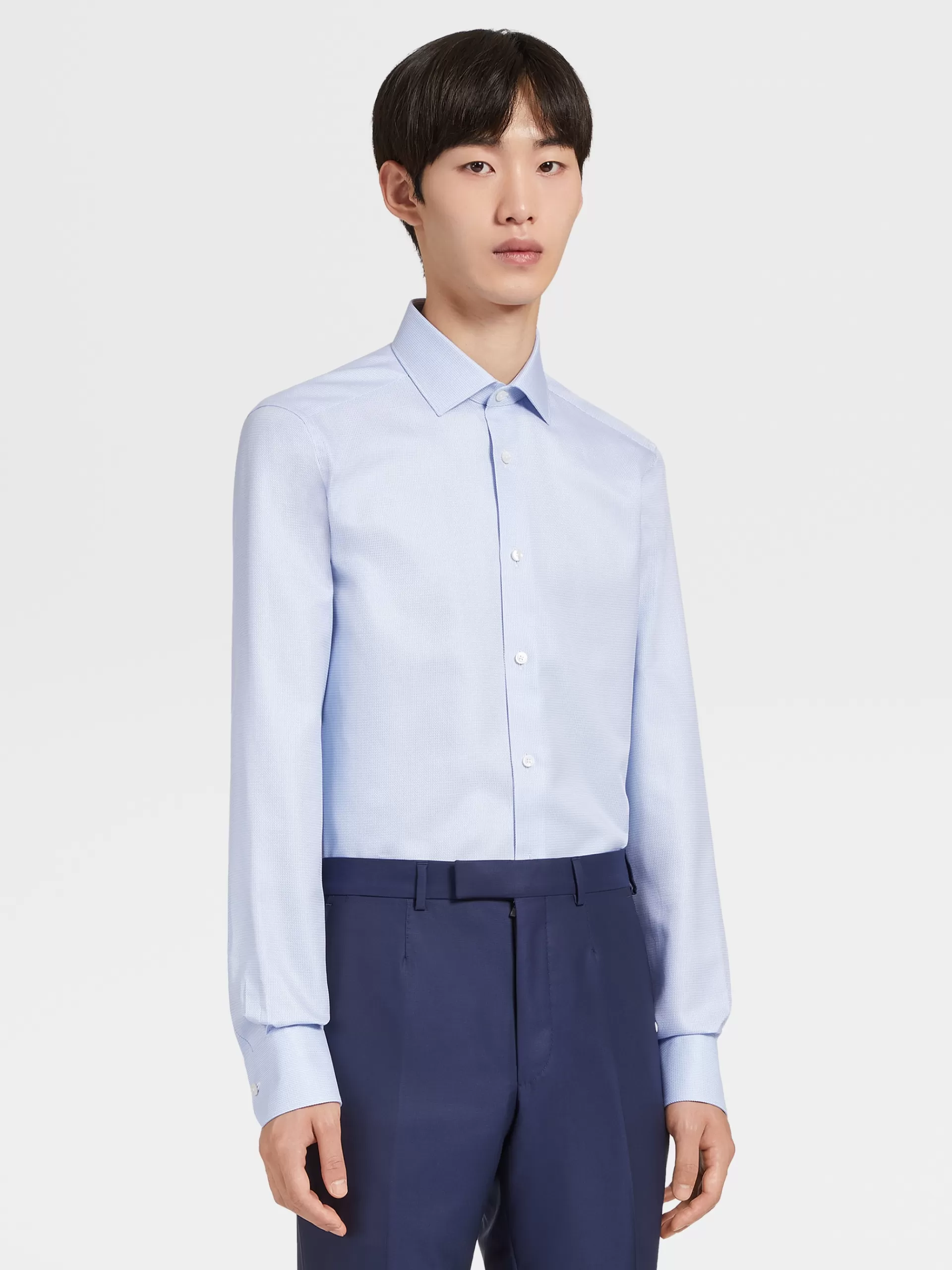 Best ZEGNA Chemise Habillee Bleu Clair Et Blanche En Coton Trecapi A Manches Longues Bleu Clair/Blanc