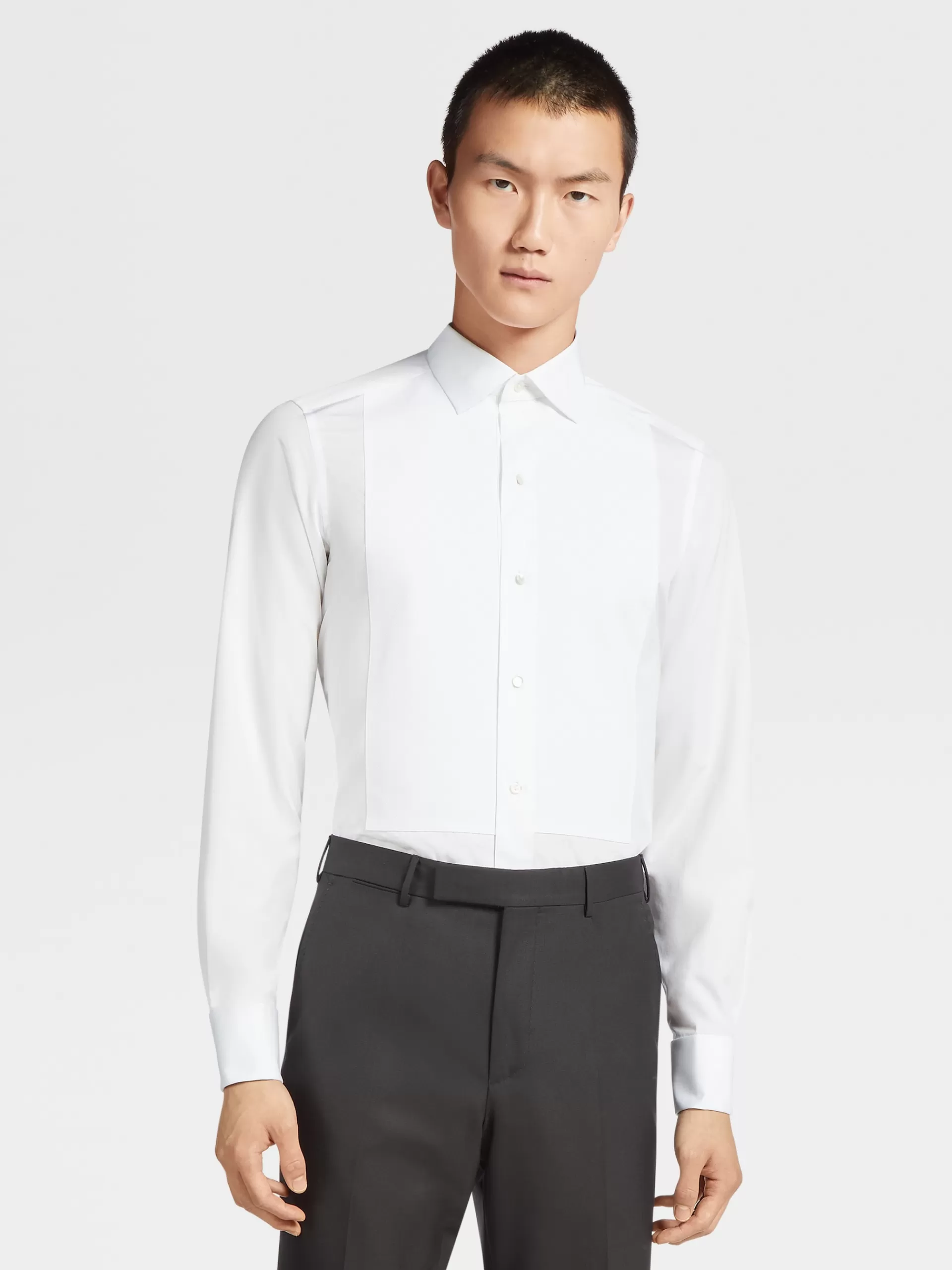 Best Sale ZEGNA Chemise Habillee De Soireehe En Coton Trofeo™ A Manches Longues Blanc