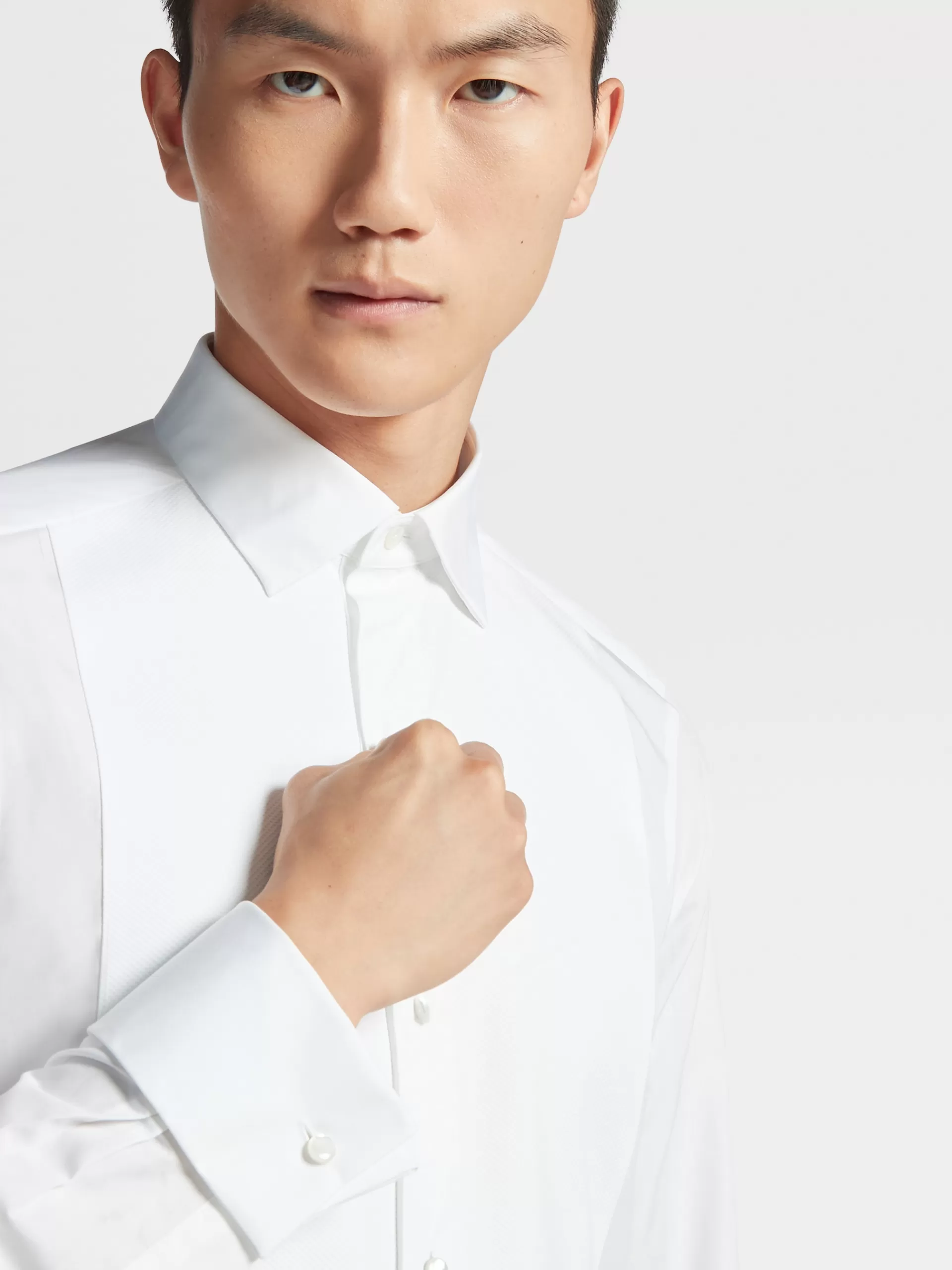 Best Sale ZEGNA Chemise Habillee De Soireehe En Coton Trofeo™ A Manches Longues Blanc