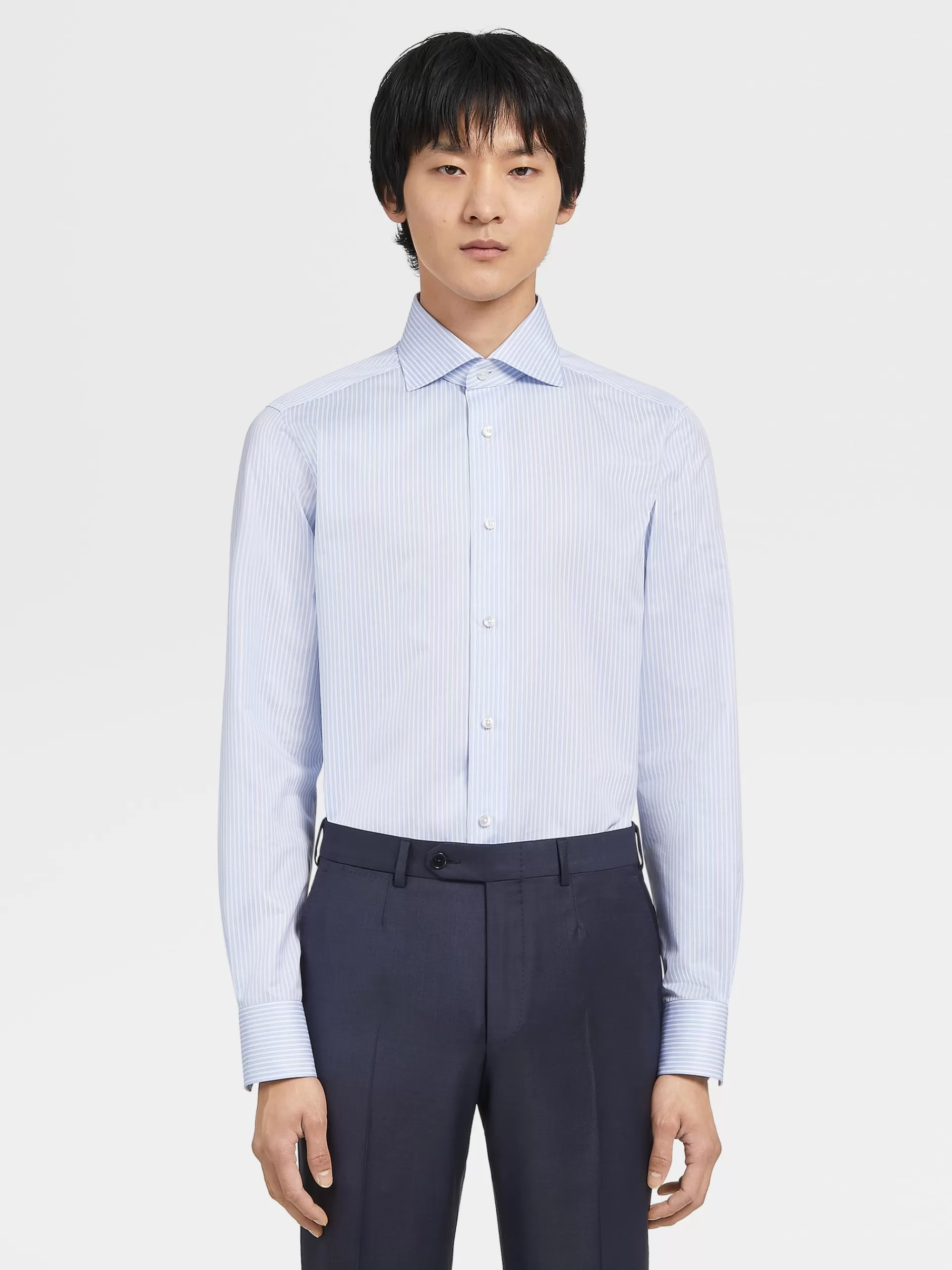 Clearance ZEGNA Chemise Habilleea Rayures Trofeo™ A Manches Longues Bleu Clair