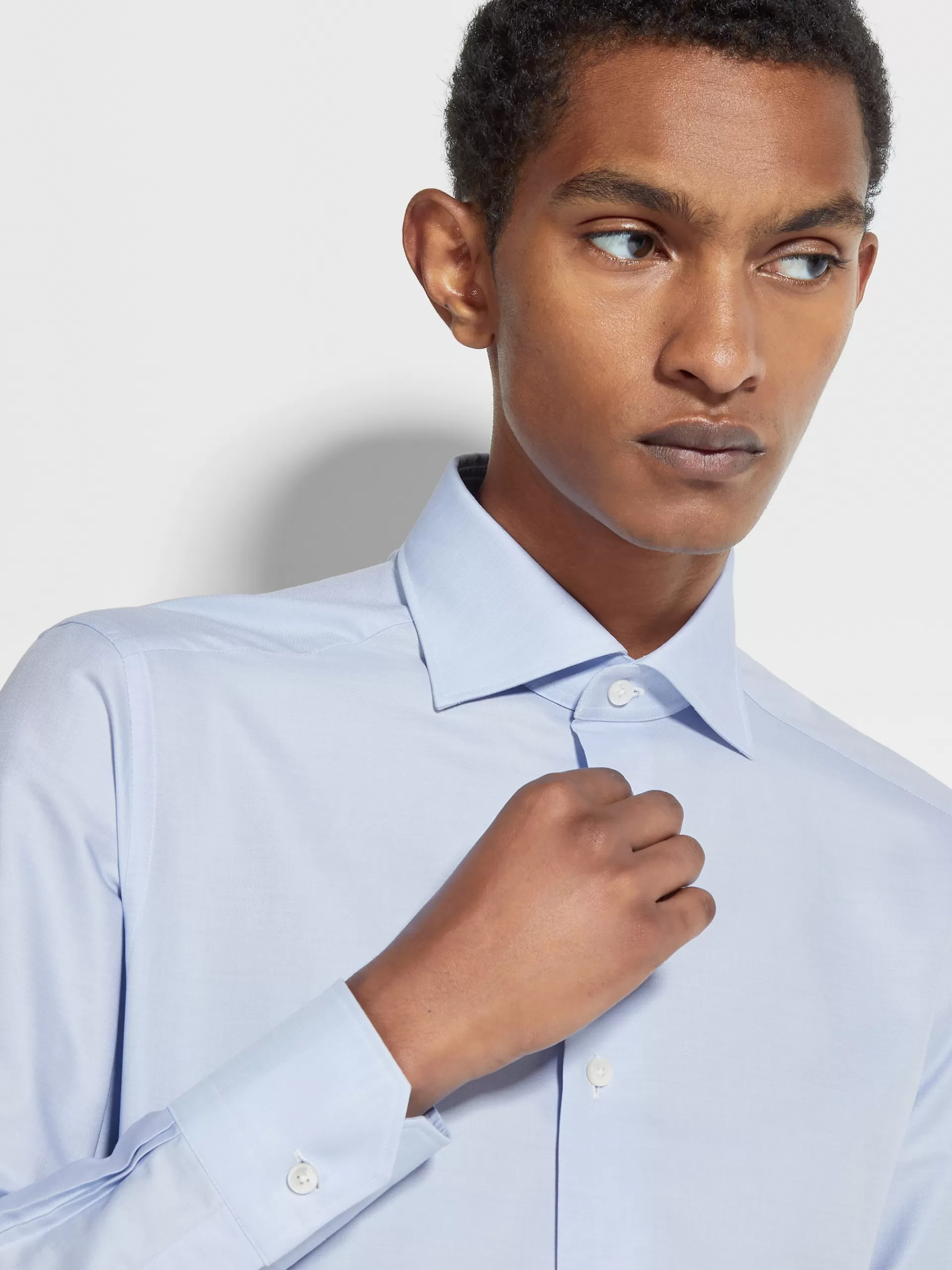 Fashion ZEGNA Chemise Habilleeen Coton Trofeo™ A Manches Longues Bleu Clair