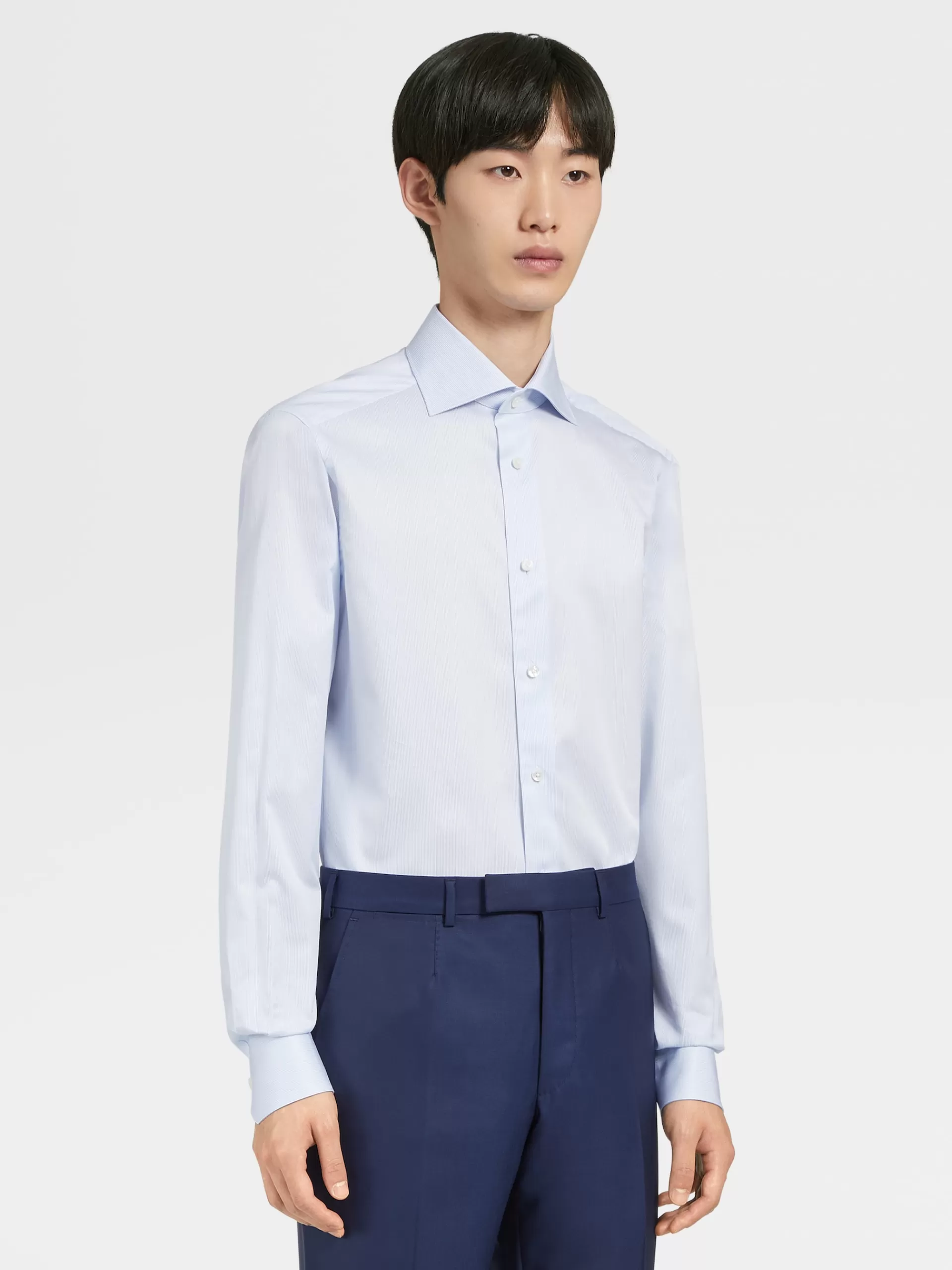 Outlet ZEGNA Chemise Habilleeen Coton Trofeo™ A Manches Longues Bleu Clair