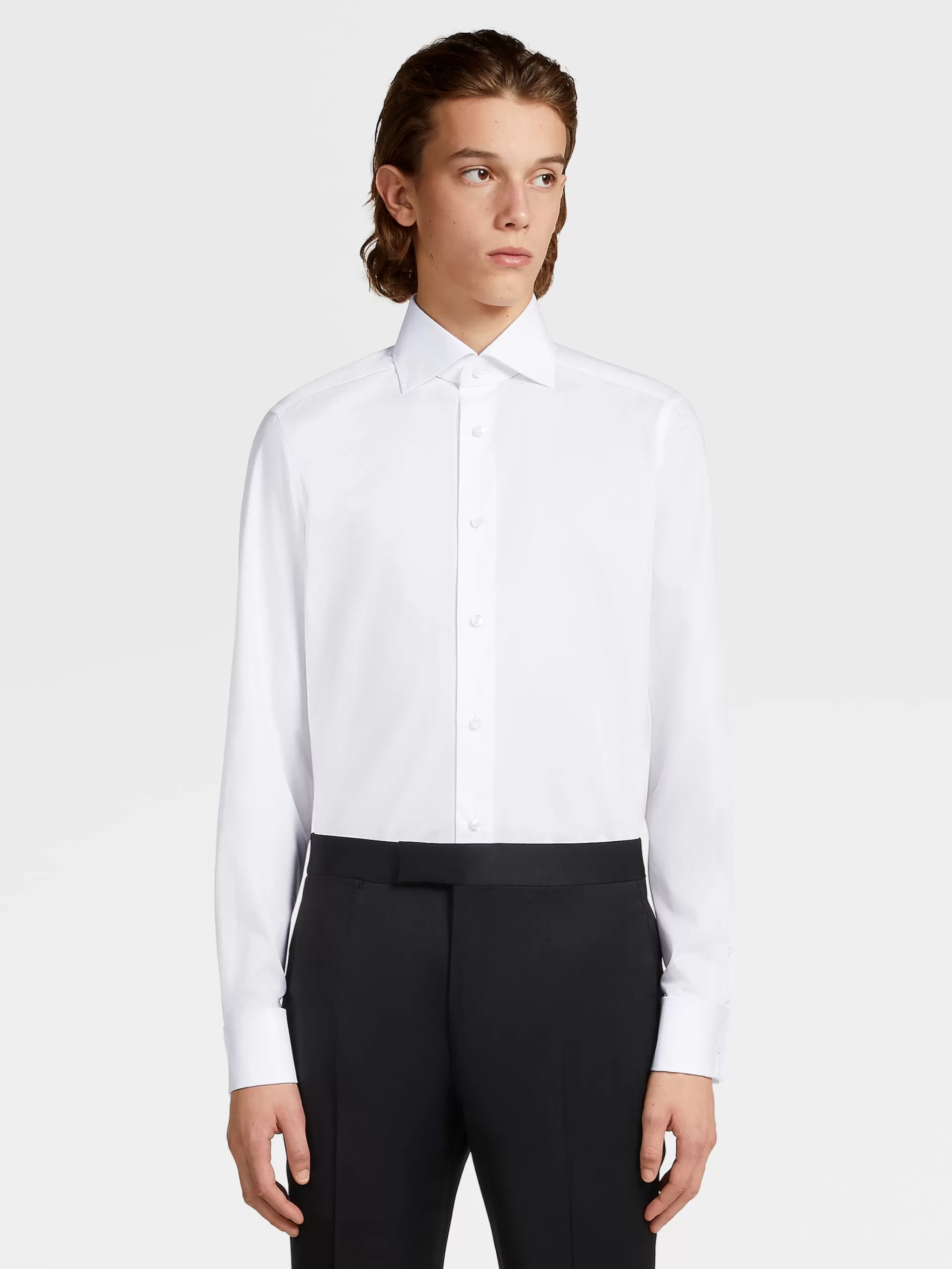 Online ZEGNA Chemise Habilleehe En Coton Trofeo™ A Manches Longues Blanc