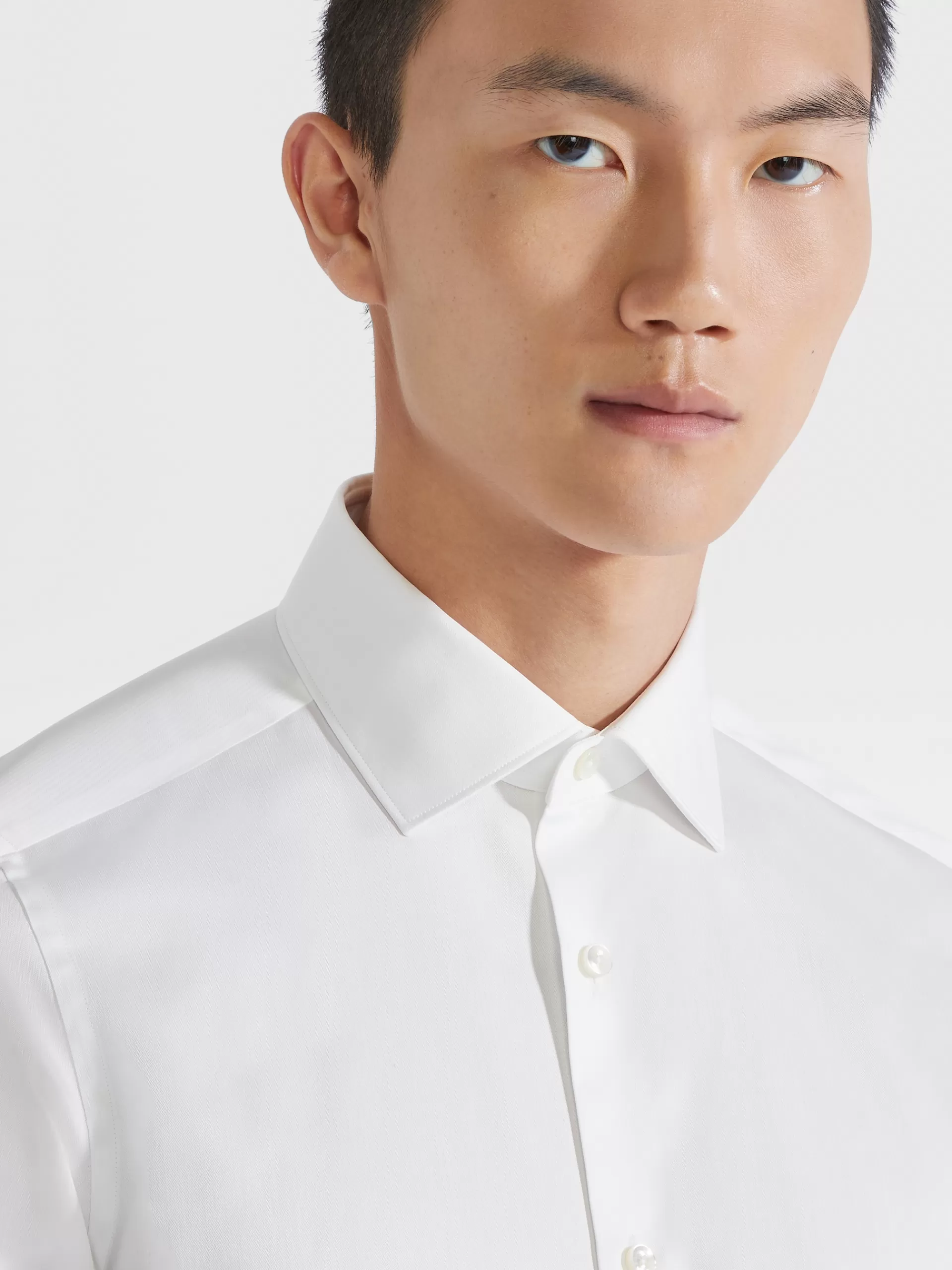 Hot ZEGNA Chemise Habilleehe Et Micro-Rayures En Coton Trecapi A Manches Longues Blanc
