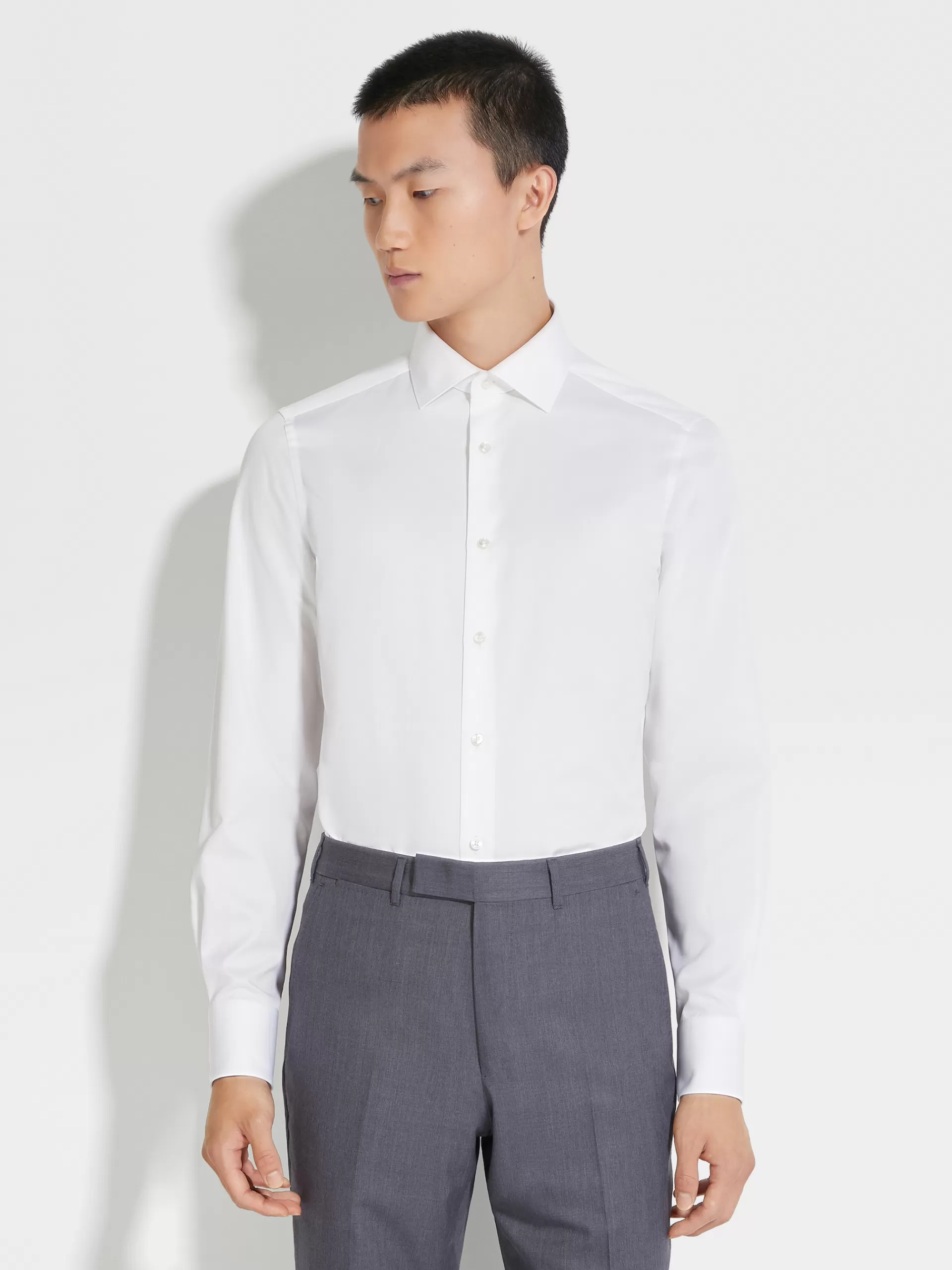 Hot ZEGNA Chemise Habilleehe Et Micro-Rayures En Coton Trecapi A Manches Longues Blanc