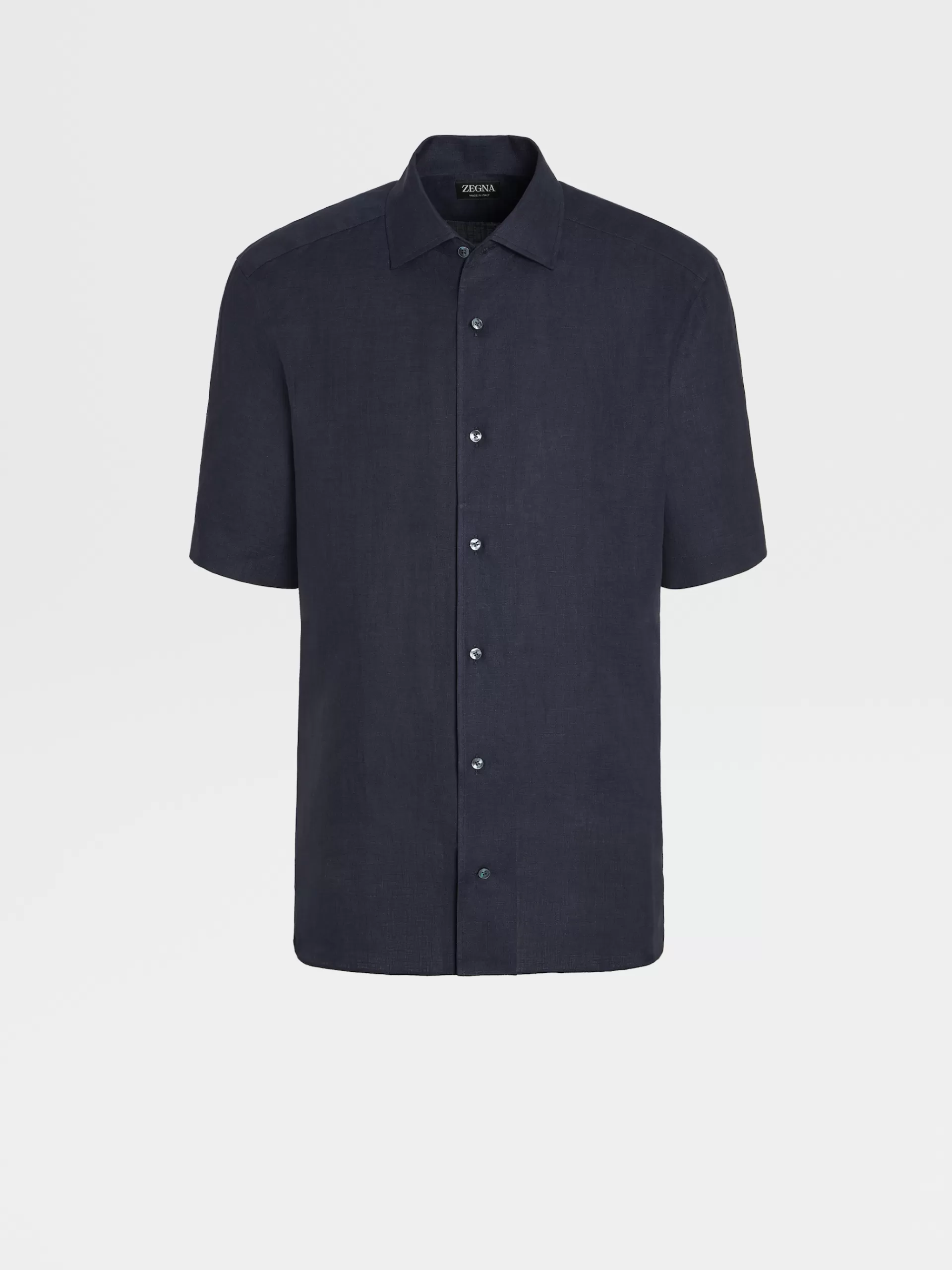 Sale ZEGNA Chemise Manches Courtes En Lin Pur Bleu Marine Bleu Marine