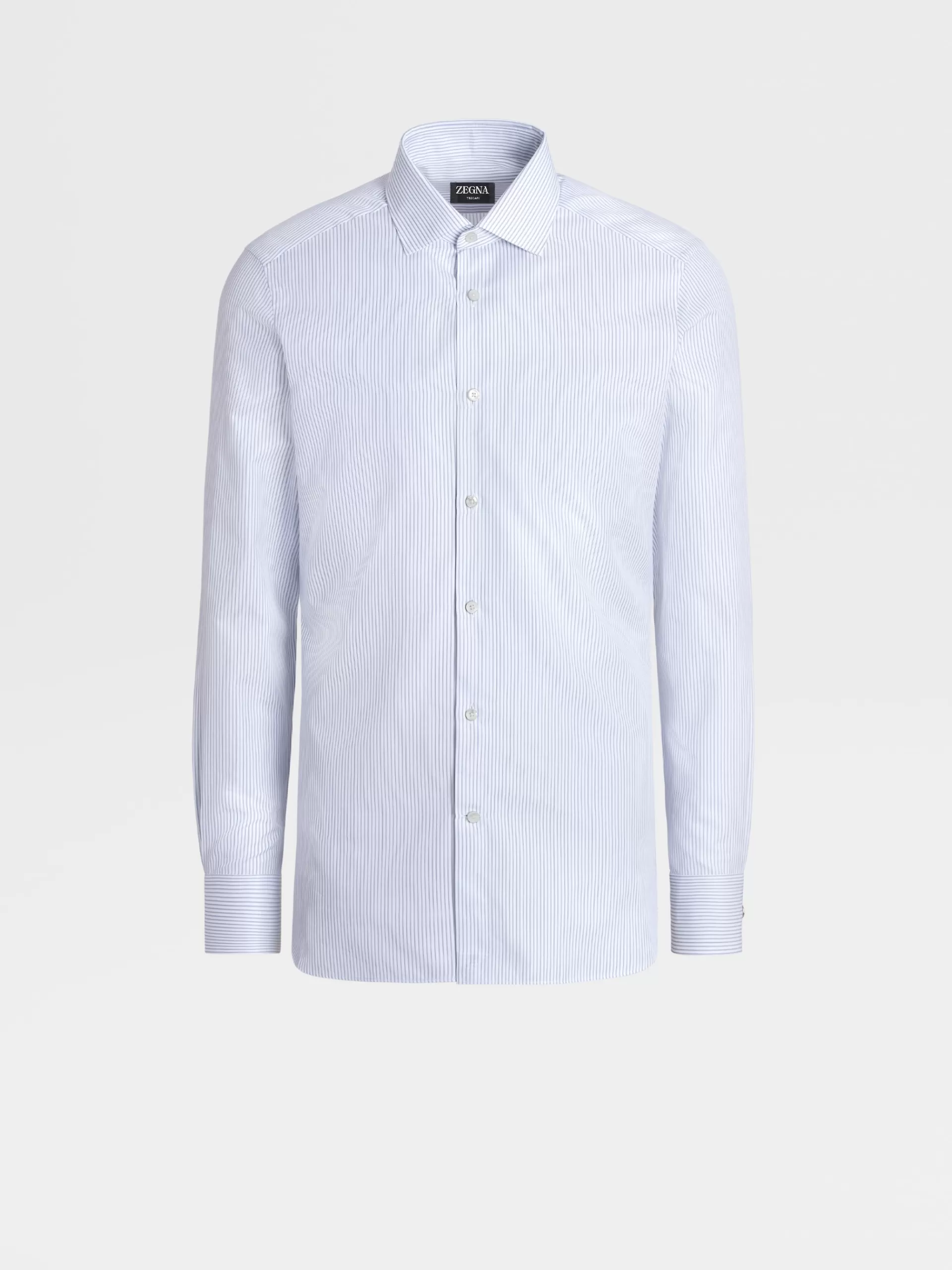 Outlet ZEGNA Chemise Manches Longues Bleu Marine A Micro-Rayures En Coton Trecapi Bleu Marine/Bleu Clair/ Blanc