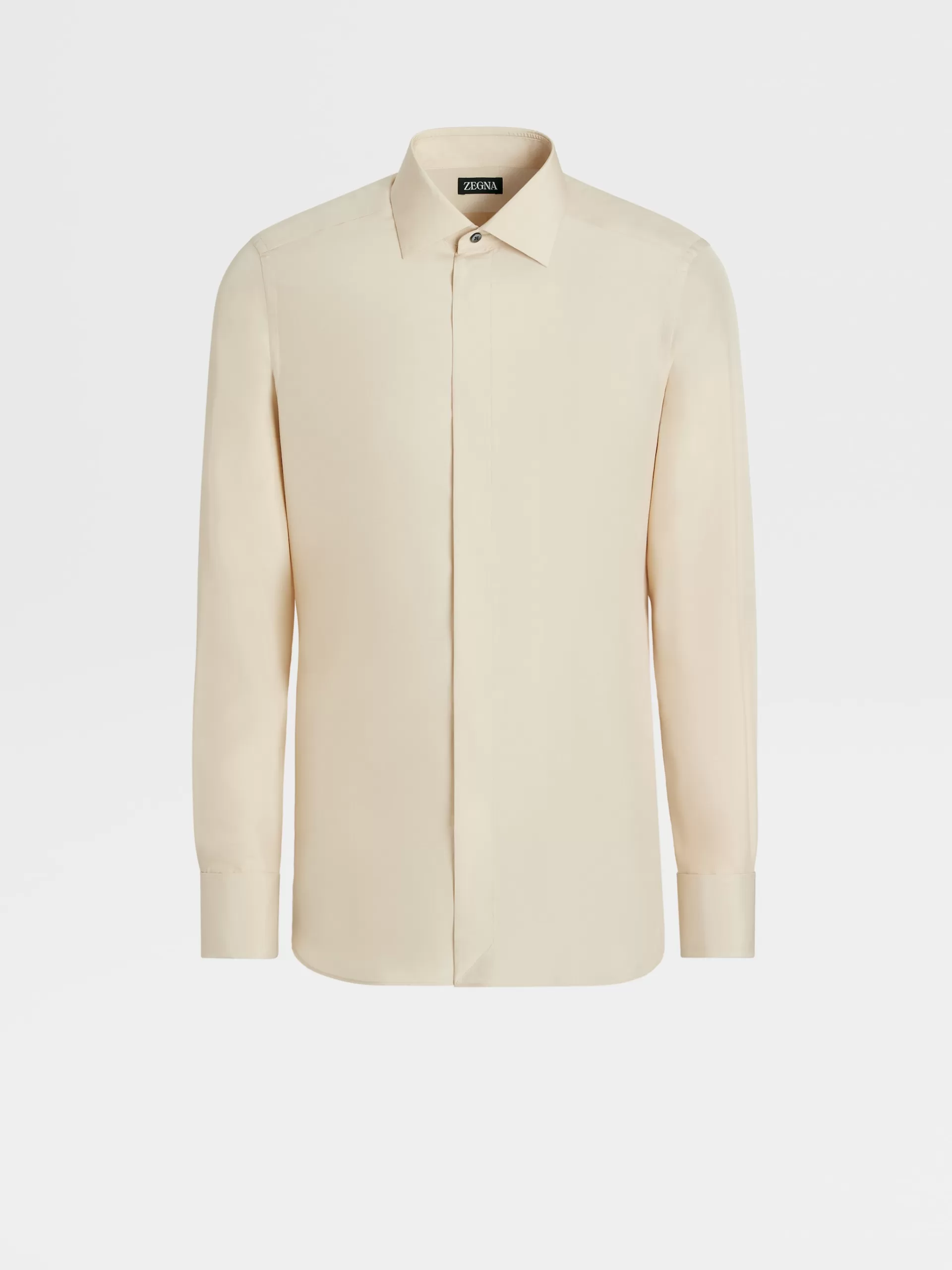 Online ZEGNA Chemise Manches Longues De Soireeen Soie Pure Beige Clair