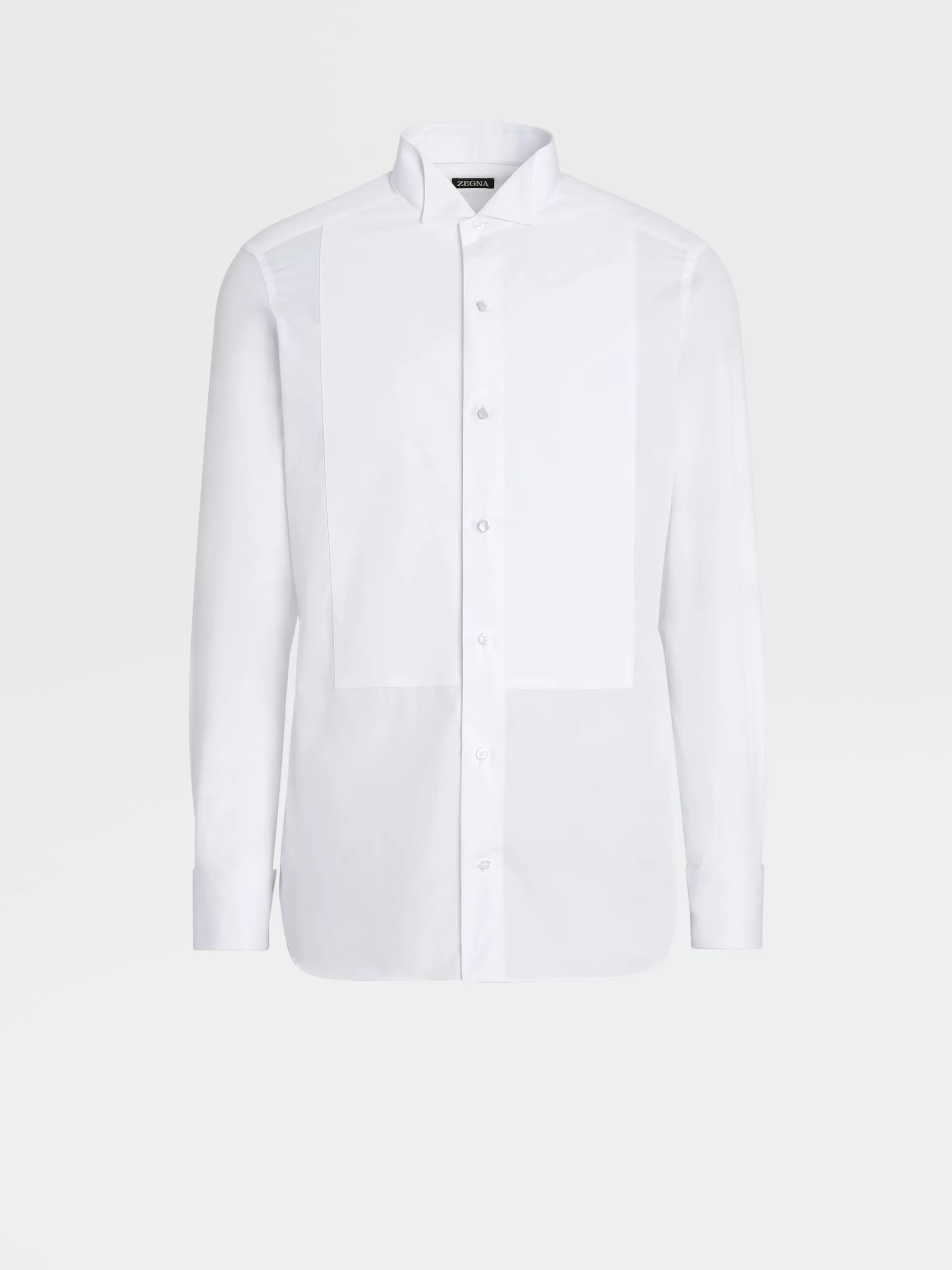 Online ZEGNA Chemise Manches Longues De Soireehe En Pique De Coton Pur Blanc