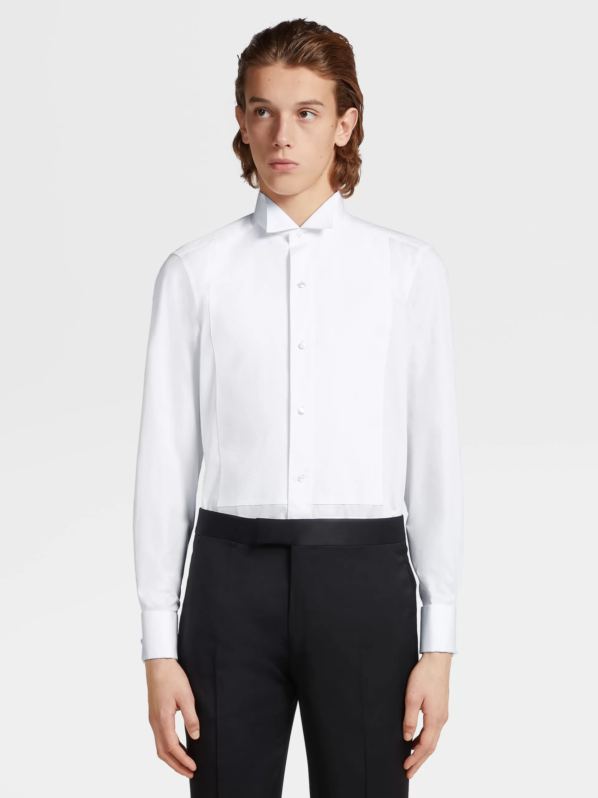 Online ZEGNA Chemise Manches Longues De Soireehe En Pique De Coton Pur Blanc