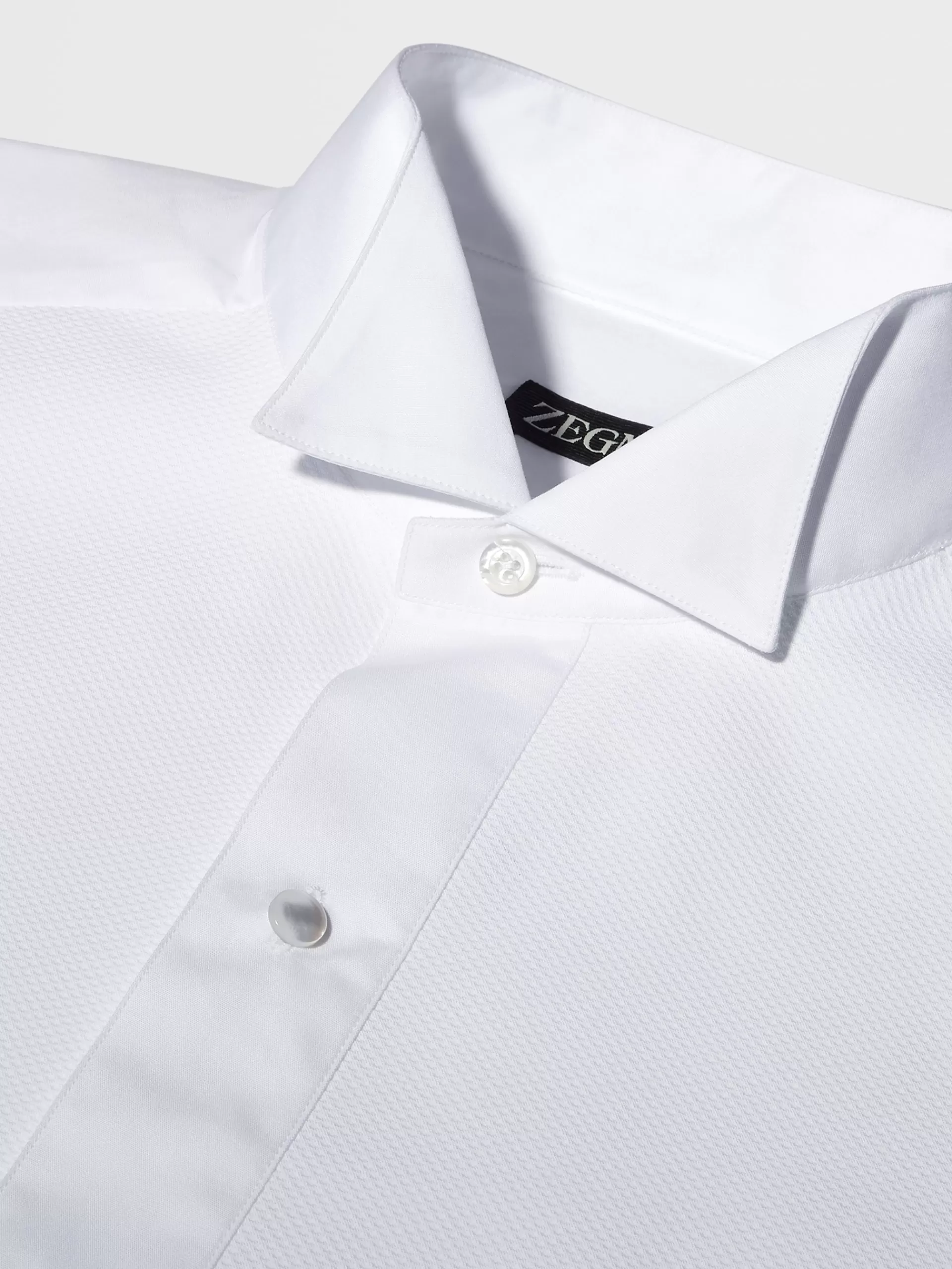 Online ZEGNA Chemise Manches Longues De Soireehe En Pique De Coton Pur Blanc
