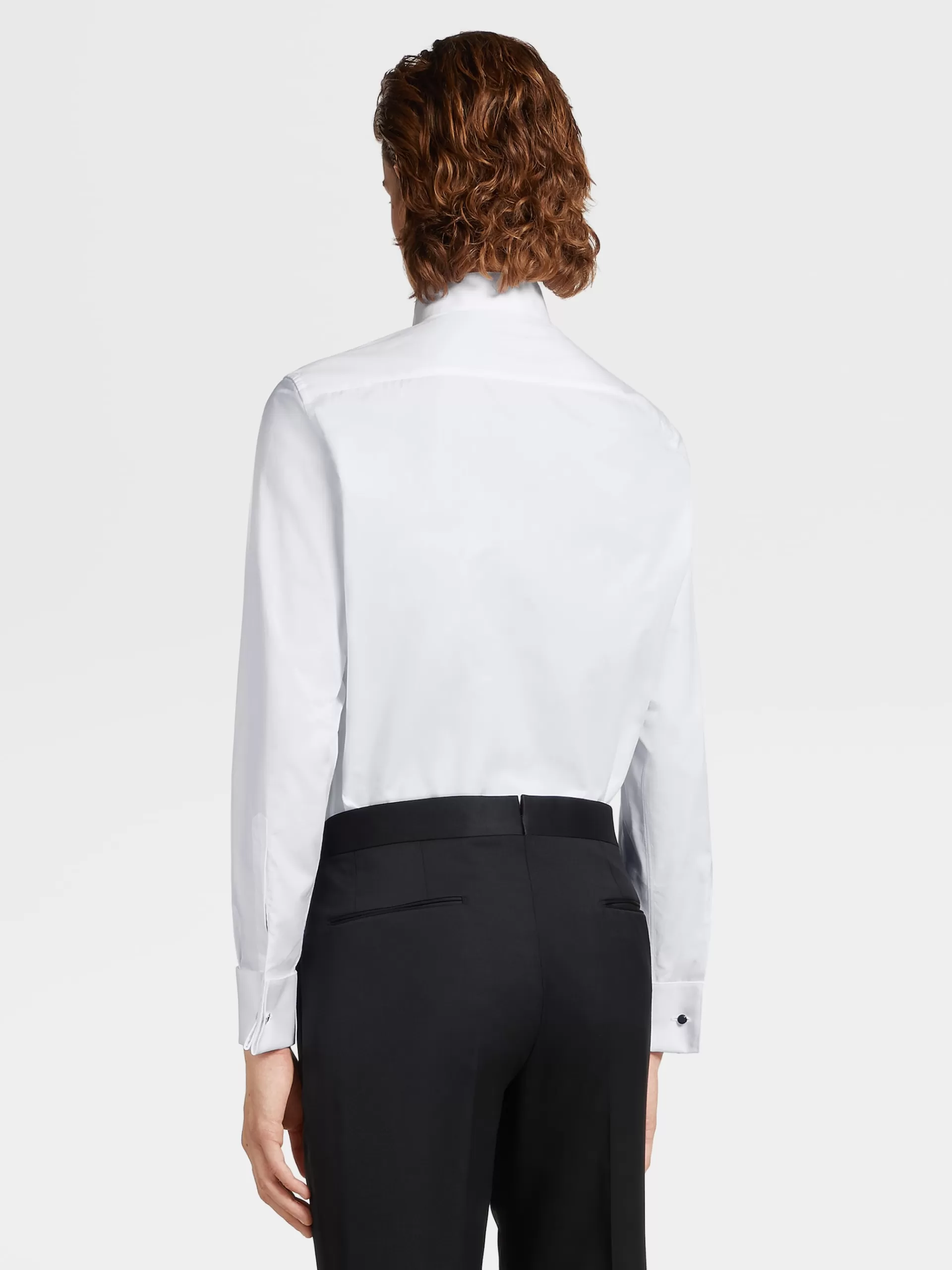 Online ZEGNA Chemise Manches Longues De Soireehe En Pique De Coton Pur Blanc